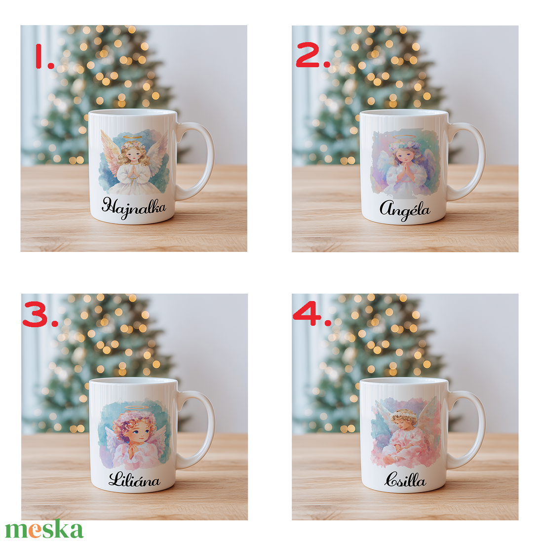 Névre szóló Kislány Angyalka bögre  vízfesték hatású karácsonyi minta, 3 dl - otthon & életmód - konyhafelszerelés, tálalás - tálalás - bögre & csésze - Meska.hu