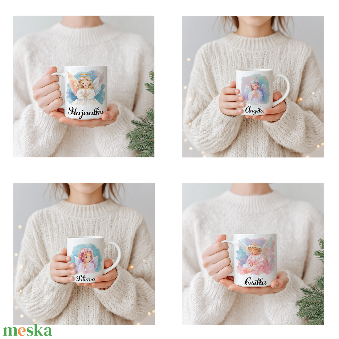 Névre szóló Kislány Angyalka bögre  vízfesték hatású karácsonyi minta, 3 dl - otthon & életmód - konyhafelszerelés, tálalás - tálalás - bögre & csésze - Meska.hu