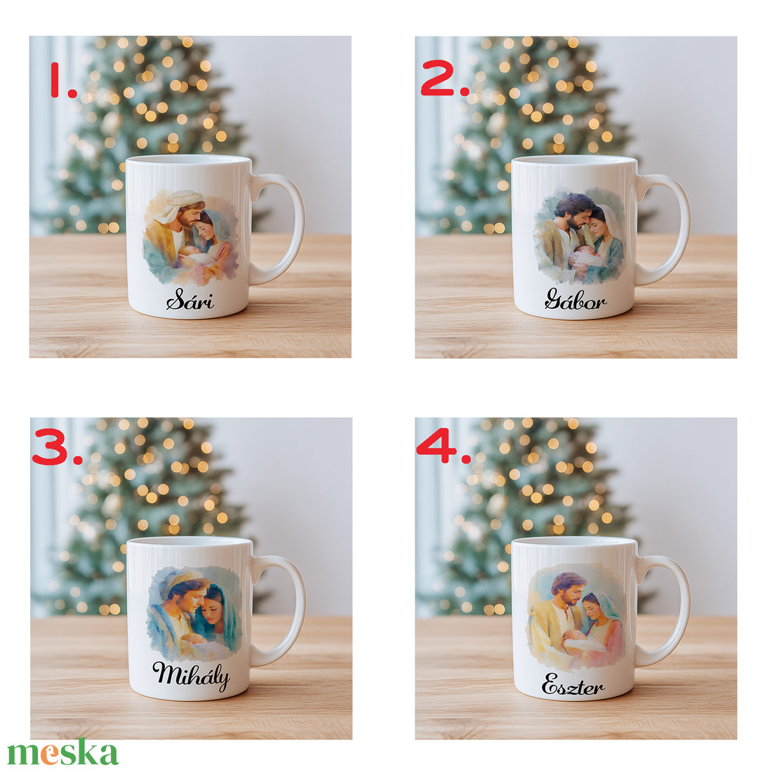 Névre szóló József, Mária és a kis Jézus bögre � 4 minta közül választható - otthon & életmód - konyhafelszerelés, tálalás - tálalás - bögre & csésze - Meska.hu