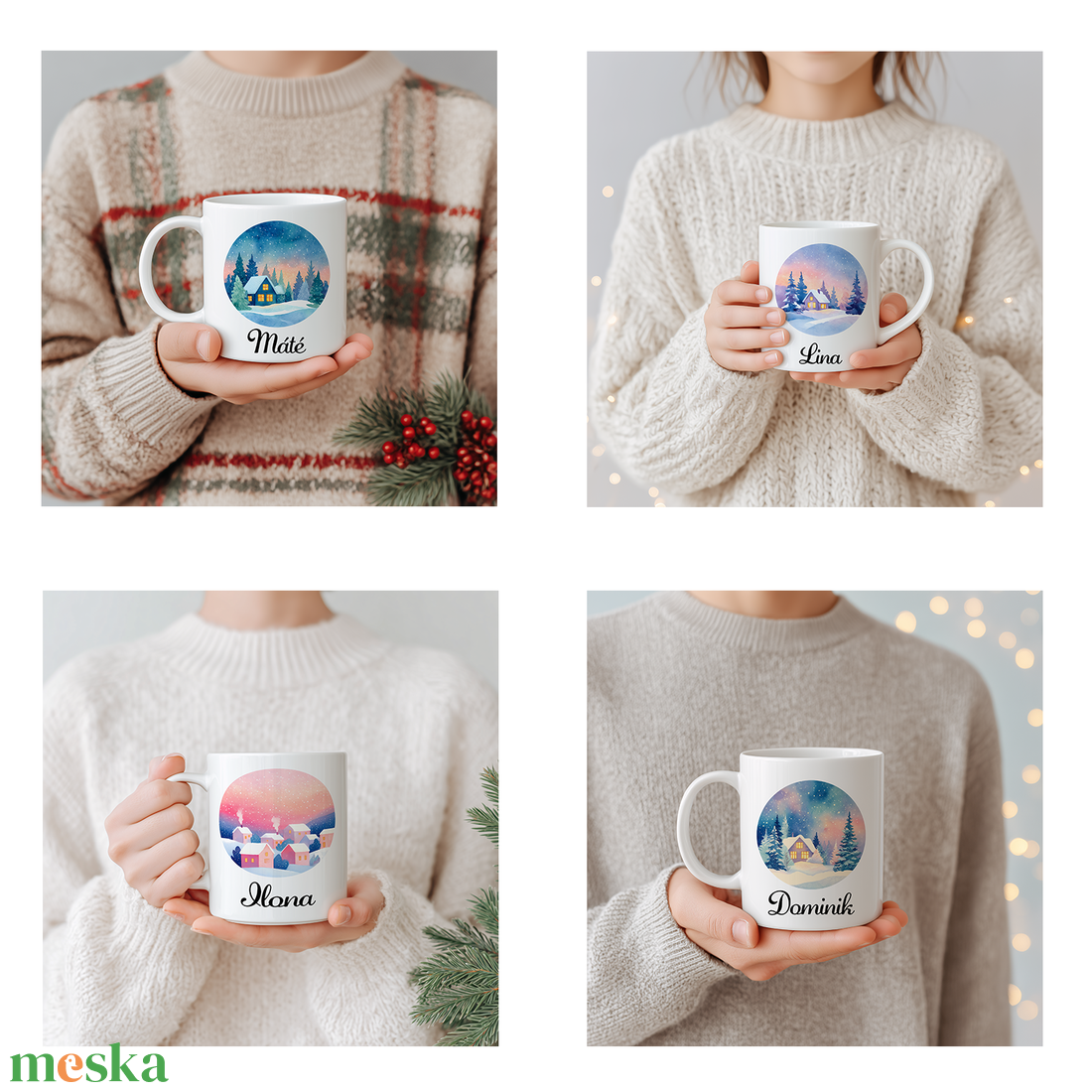 Névre szóló Házikó télen bögre  4 minta közül választható - otthon & életmód - konyhafelszerelés, tálalás - tálalás - bögre & csésze - Meska.hu