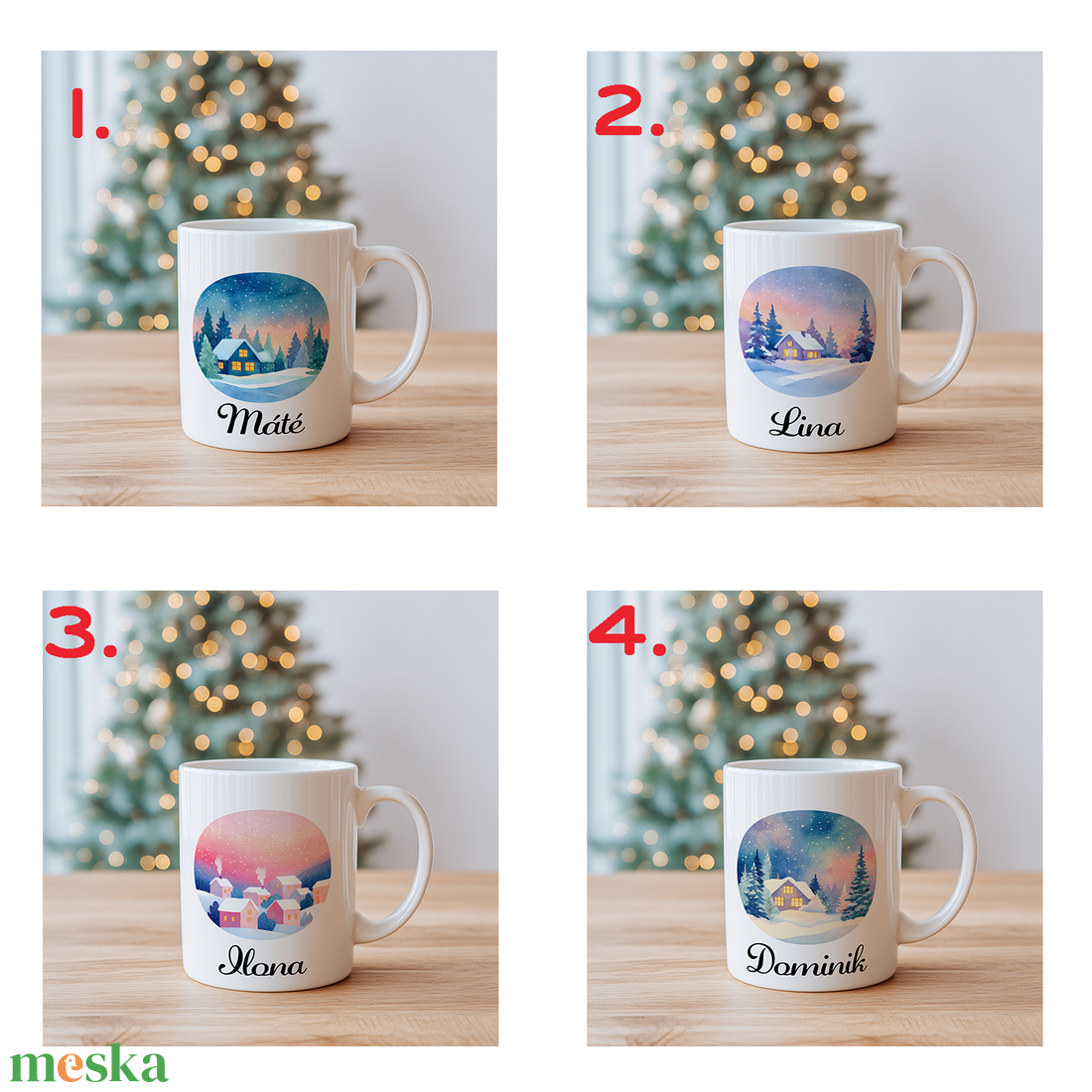 Névre szóló Házikó télen bögre  4 minta közül választható - otthon & életmód - konyhafelszerelés, tálalás - tálalás - bögre & csésze - Meska.hu