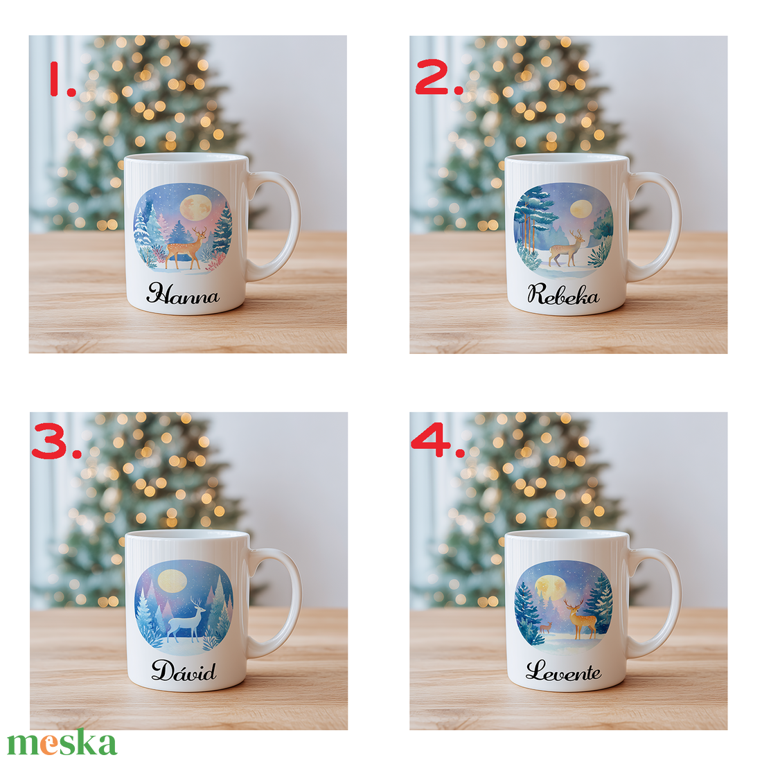 Névre szóló Szarvas a téli erdőben bögre � 4 minta közül választható - otthon & életmód - konyhafelszerelés, tálalás - tálalás - bögre & csésze - Meska.hu