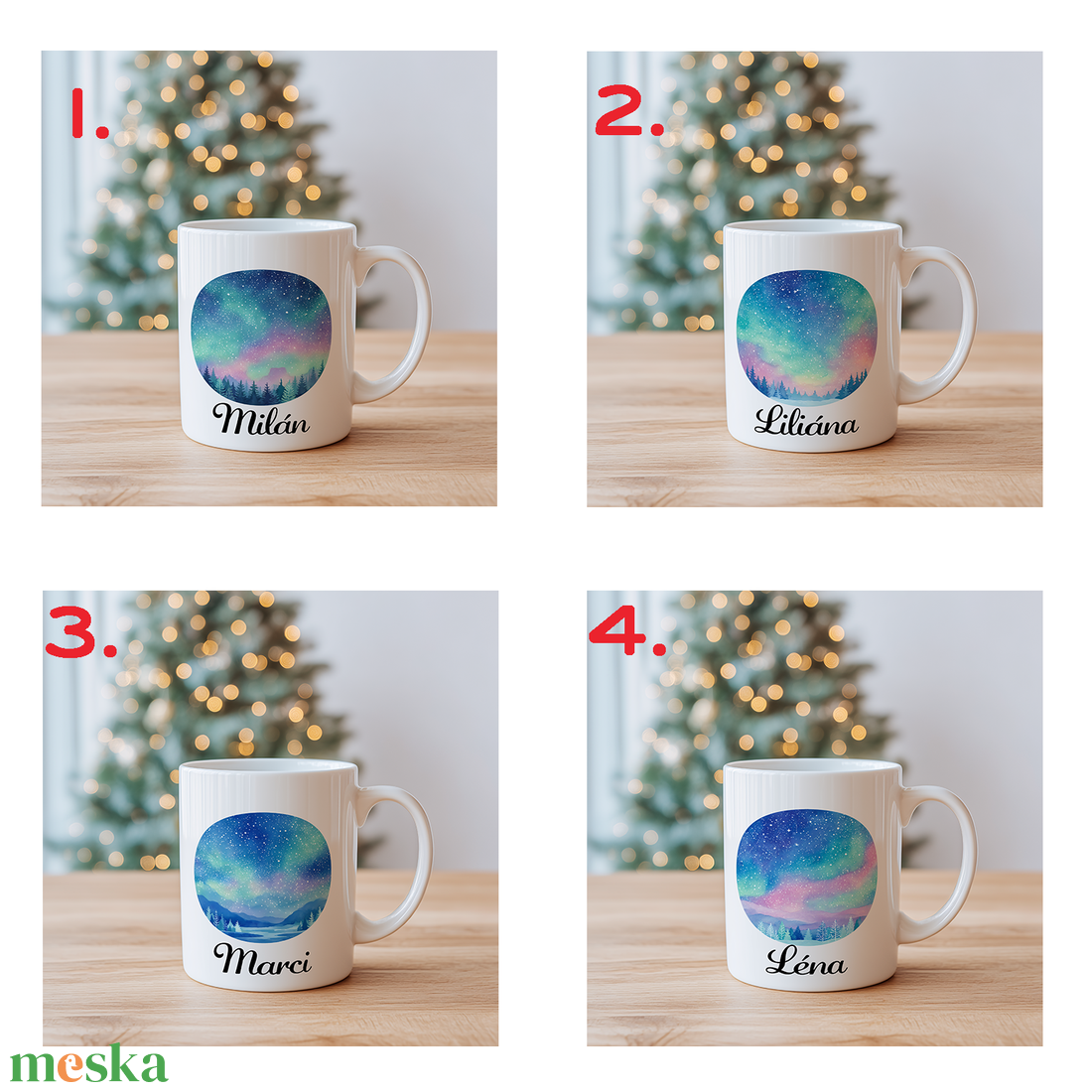 Névre szóló Téli csillagos égbolt sarki fénnyel bögre  4 minta közül választható - otthon & életmód - konyhafelszerelés, tálalás - tálalás - bögre & csésze - Meska.hu