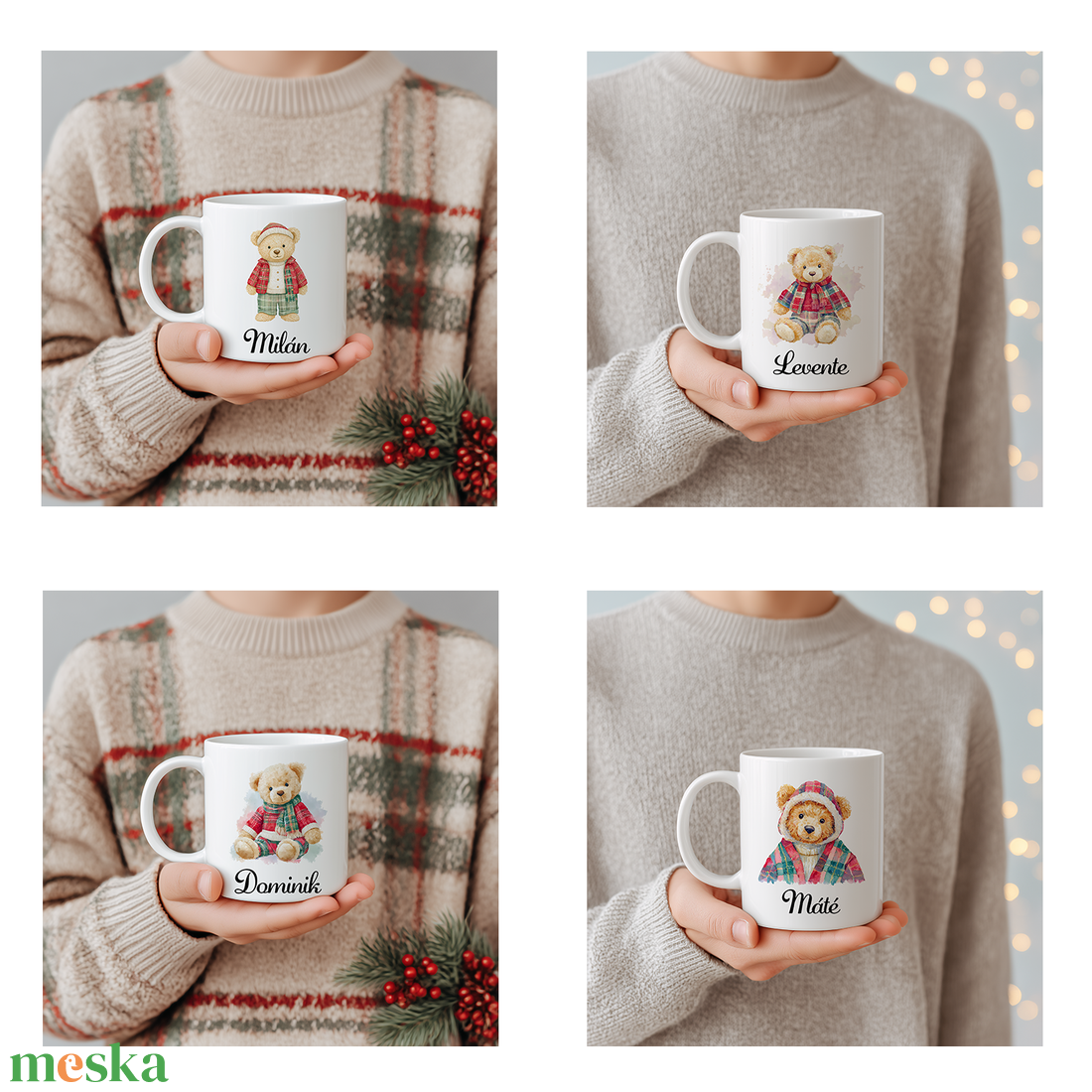 Névre szóló Fiú Teddy maci bögre  4 minta közül választható - otthon & életmód - konyhafelszerelés, tálalás - tálalás - bögre & csésze - Meska.hu