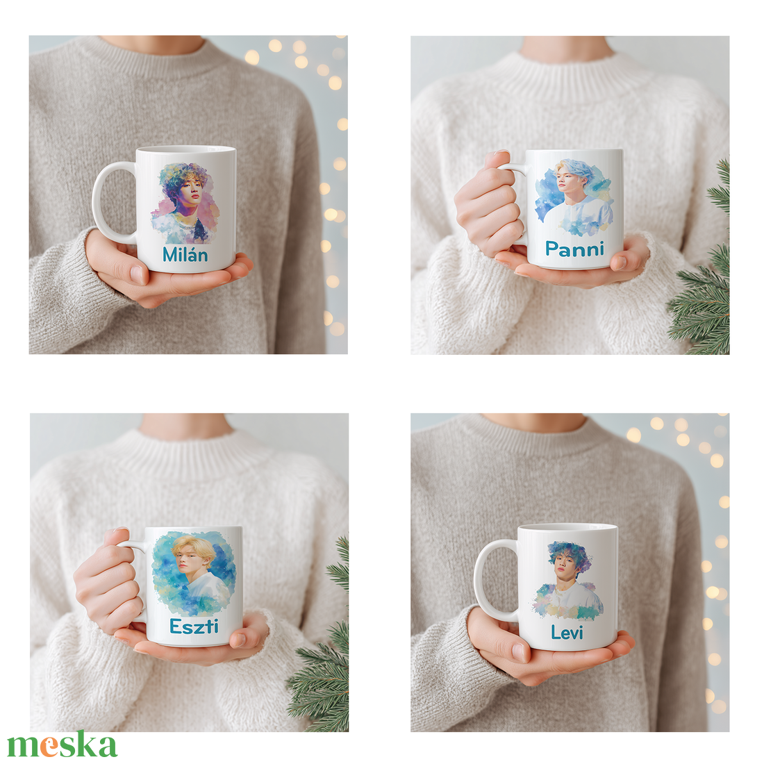 Névre szóló Pastel K-Pop Boy  Akvarell bögre  4 minta közül választható - otthon & életmód - konyhafelszerelés, tálalás - tálalás - bögre & csésze - Meska.hu