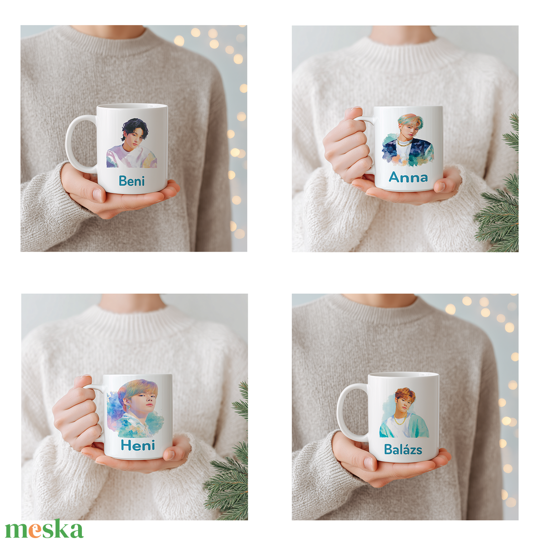 Névre szóló Pastel K-Pop Boy  Akvarell bögre  4 minta közül választható - otthon & életmód - konyhafelszerelés, tálalás - tálalás - bögre & csésze - Meska.hu