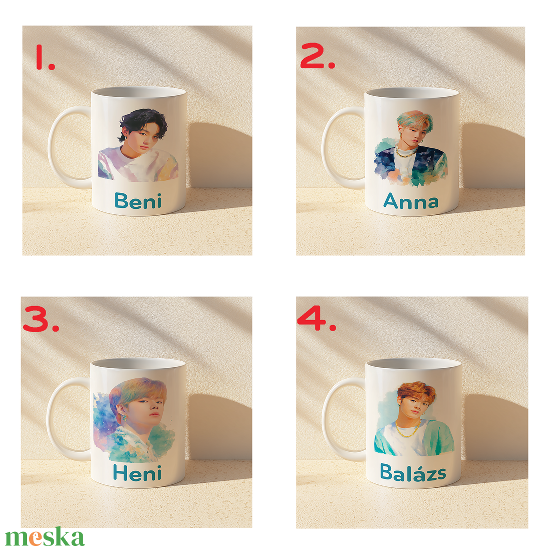 Névre szóló Pastel K-Pop Boy  Akvarell bögre  4 minta közül választható - otthon & életmód - konyhafelszerelés, tálalás - tálalás - bögre & csésze - Meska.hu