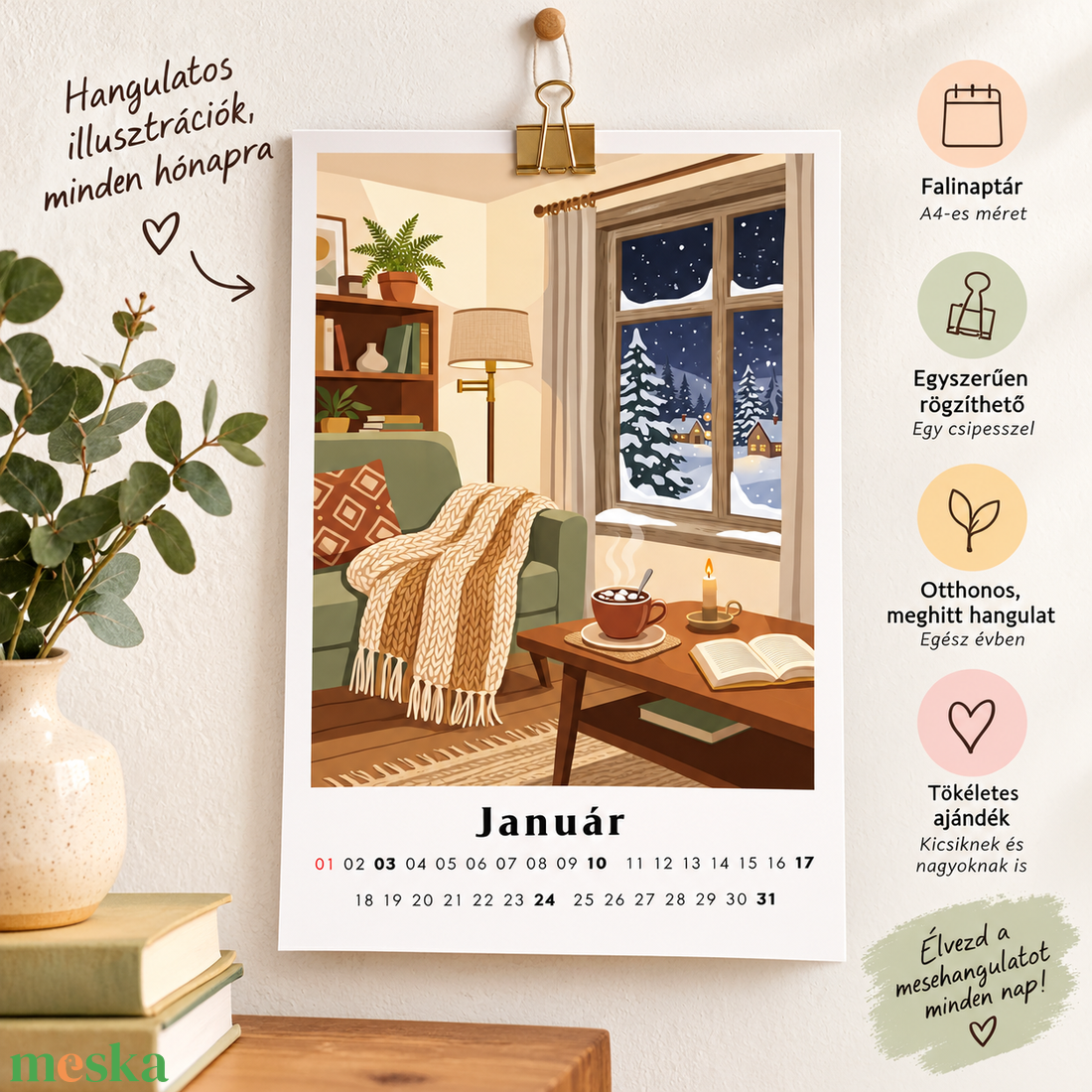 Hangulatos falinaptár 2027 � nyomtatható PDF, A4 - otthon & életmód - dekoráció - fali és függő dekoráció - falinaptár & öröknaptár - Meska.hu