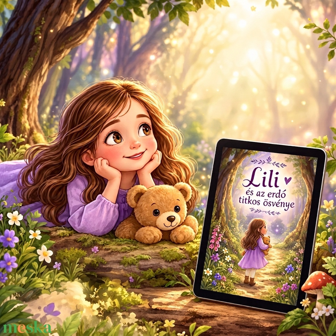 Lili és az erdő titkos ösvénye � Letölthető illusztrált mesekönyv (PDF, EPUB) + 5 db ajándék színező - könyv & zene - könyv - Meska.hu