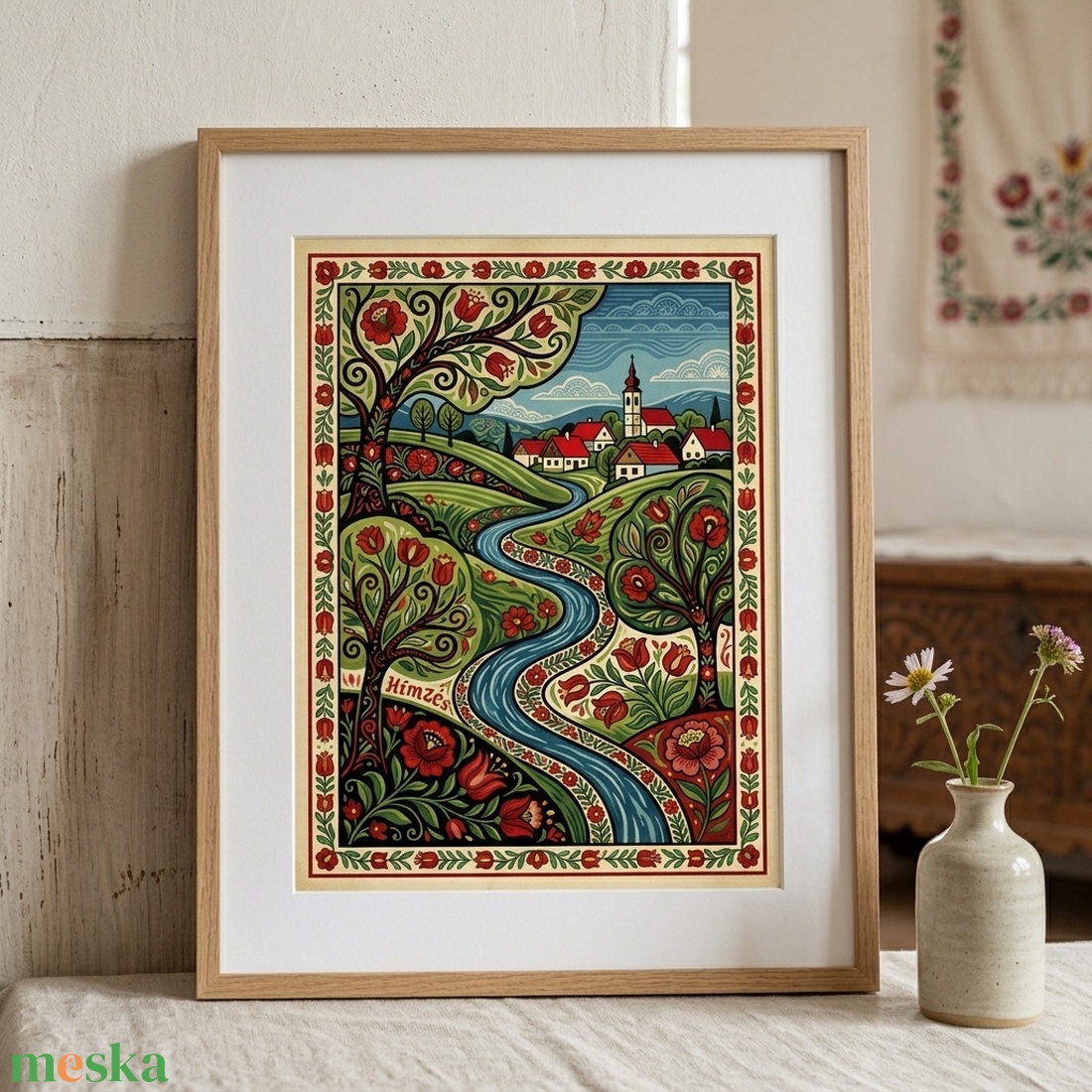 Magyar népi hímzés motívumos tájkép � Nyomtatott falikép / Art print (A4, A5) - művészet - grafika & illusztráció - művészi nyomat - Meska.hu