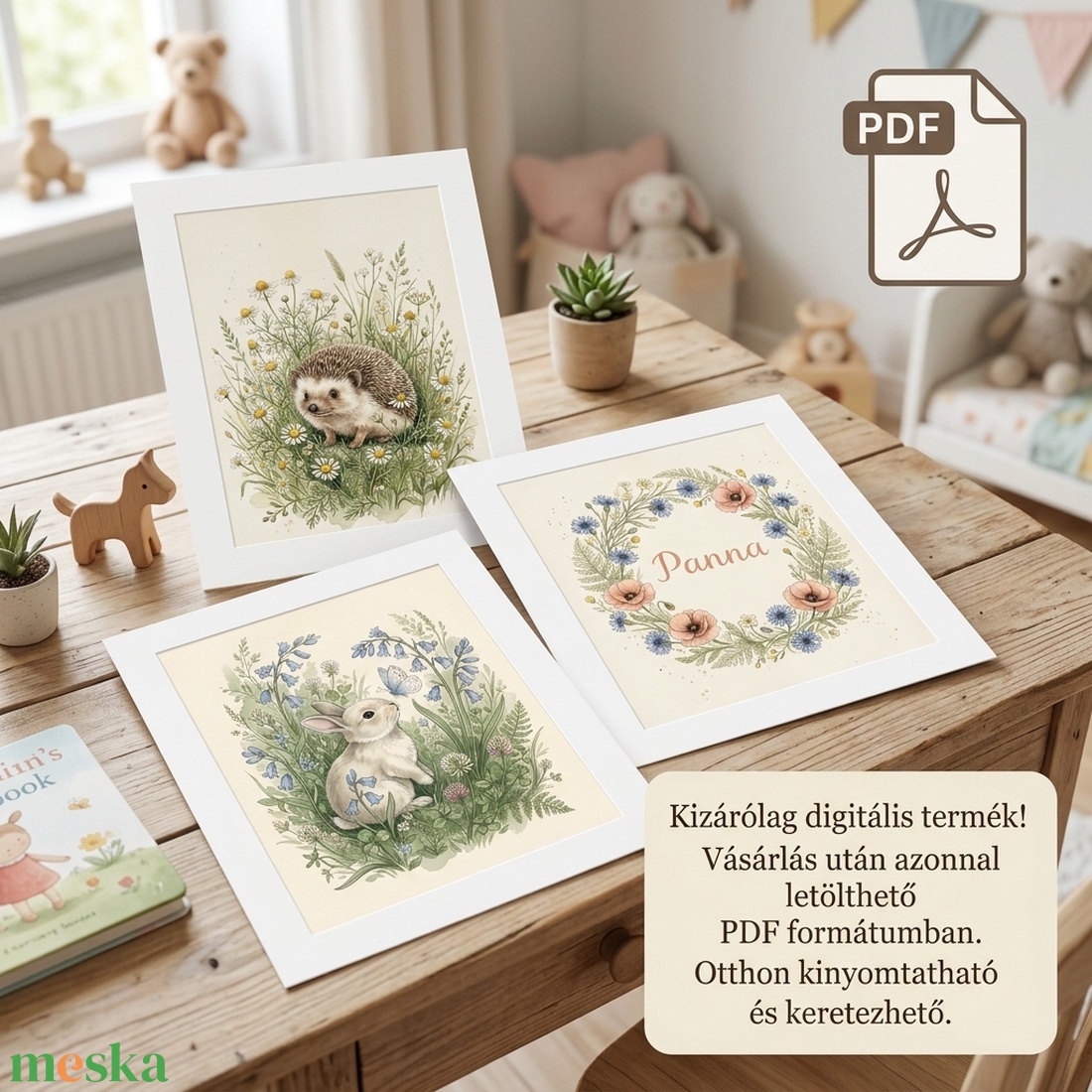 Mezei virágok és kerti barátok � 3 részes akvarell gyerekszoba falikép szett (Digitális PDF vagy Készre nyomtatott poszt - művészet - grafika & illusztráció - művészi nyomat - Meska.hu