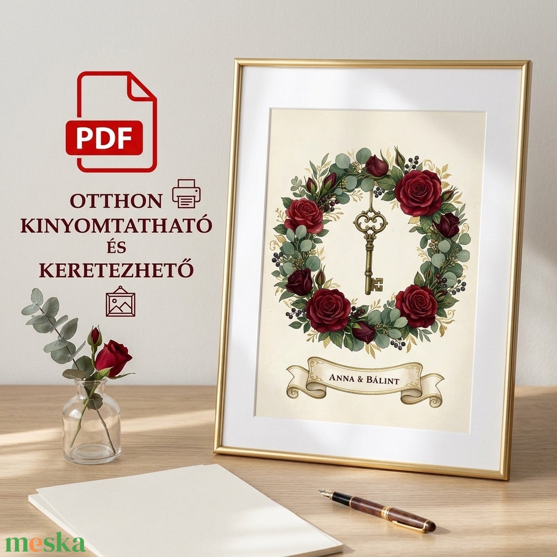 Személyre szabott kulcsos lakásavató koszorú � Névre szóló új otthon falikép (Digitális PDF és Nyomtatott) - művészet - grafika & illusztráció - művészi nyomat - Meska.hu