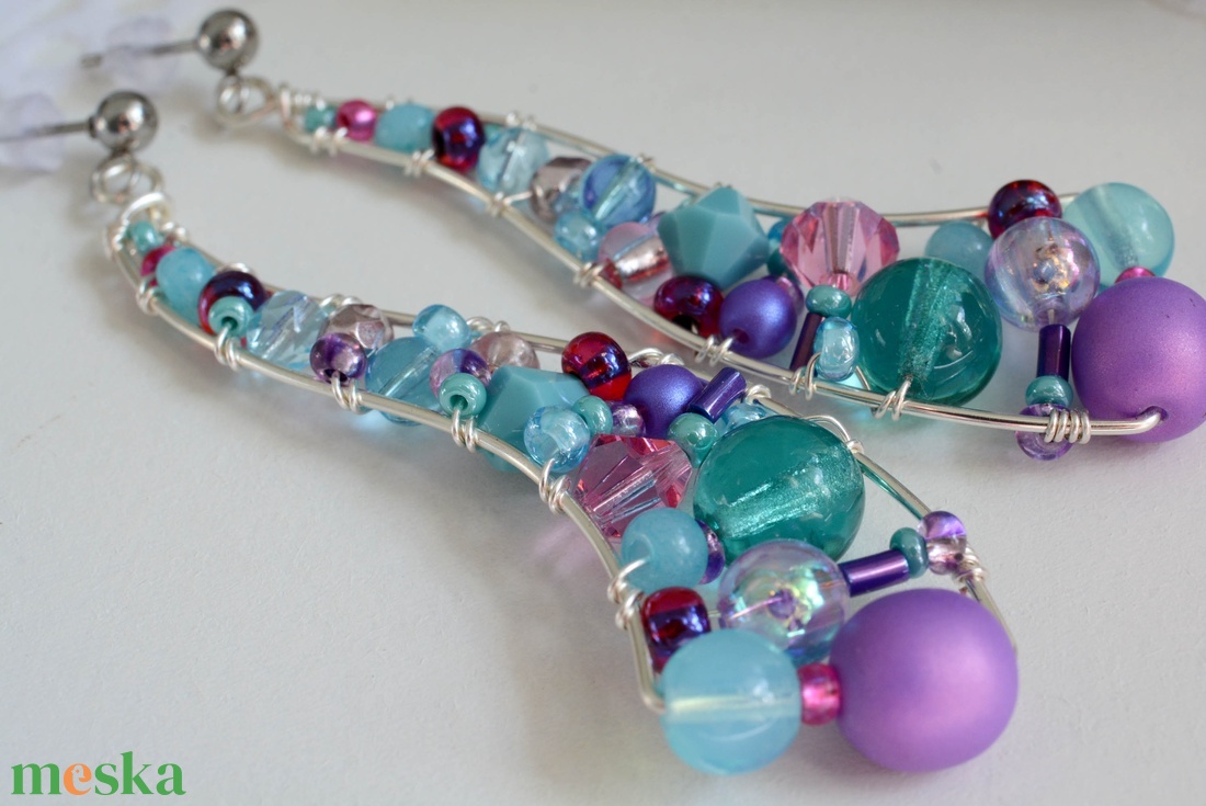 Fülbevaló Ívvarázs - szürkéskék, lila - ékszer - fülbevaló - lógó fülbevaló - Meska.hu