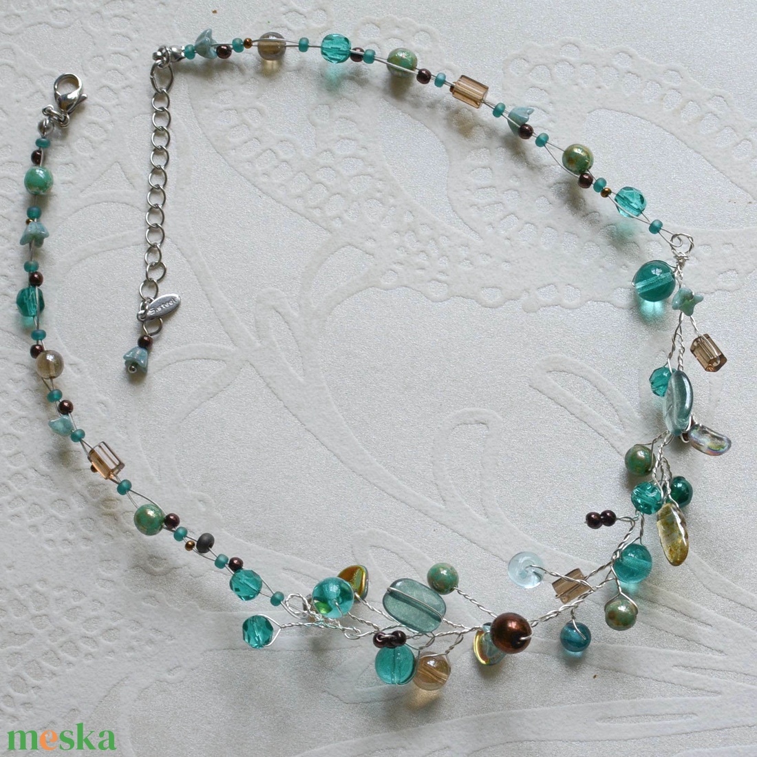 Lánc Pillefürt - Türkiz-Bronz - Nikkelmentes - ékszer - nyaklánc - statement nyaklánc - Meska.hu Lánc Pillefürt - Türkiz-Bronz - Nikkelmentes - ékszer - nyaklánc - statement nyaklánc - Meska.hu