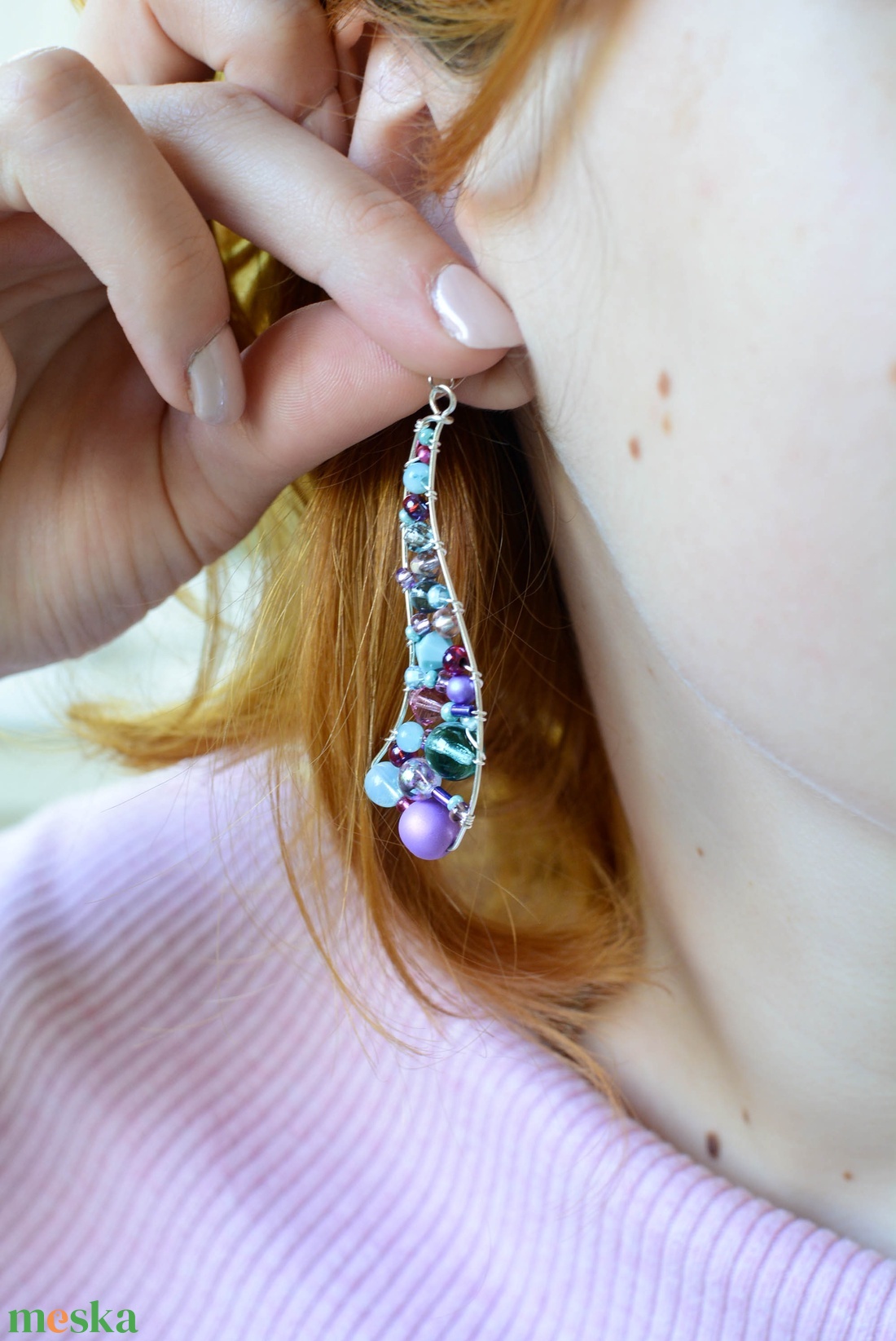 Fülbevaló Ívvarázs - szürkéskék, lila - ékszer - fülbevaló - lógó fülbevaló - Meska.hu