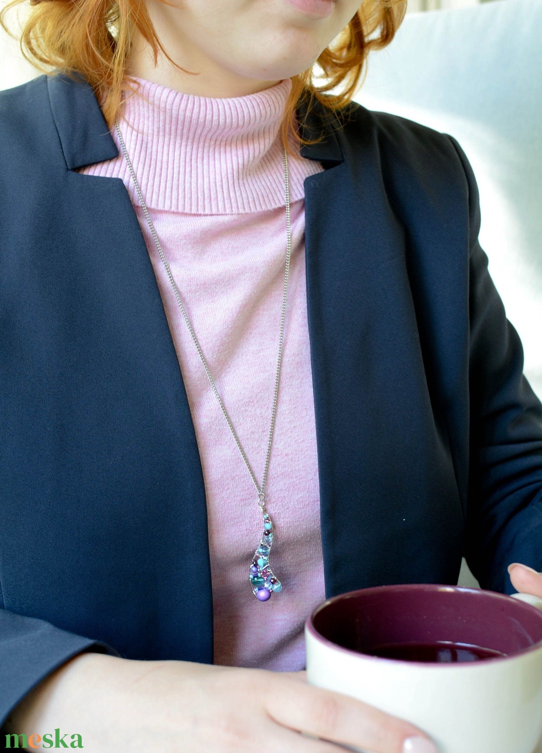 Lánc Ívvarázs - Hosszú - Türkiz, Lila, Rózsaszín - ékszer - nyaklánc - hosszú nyaklánc - Meska.hu