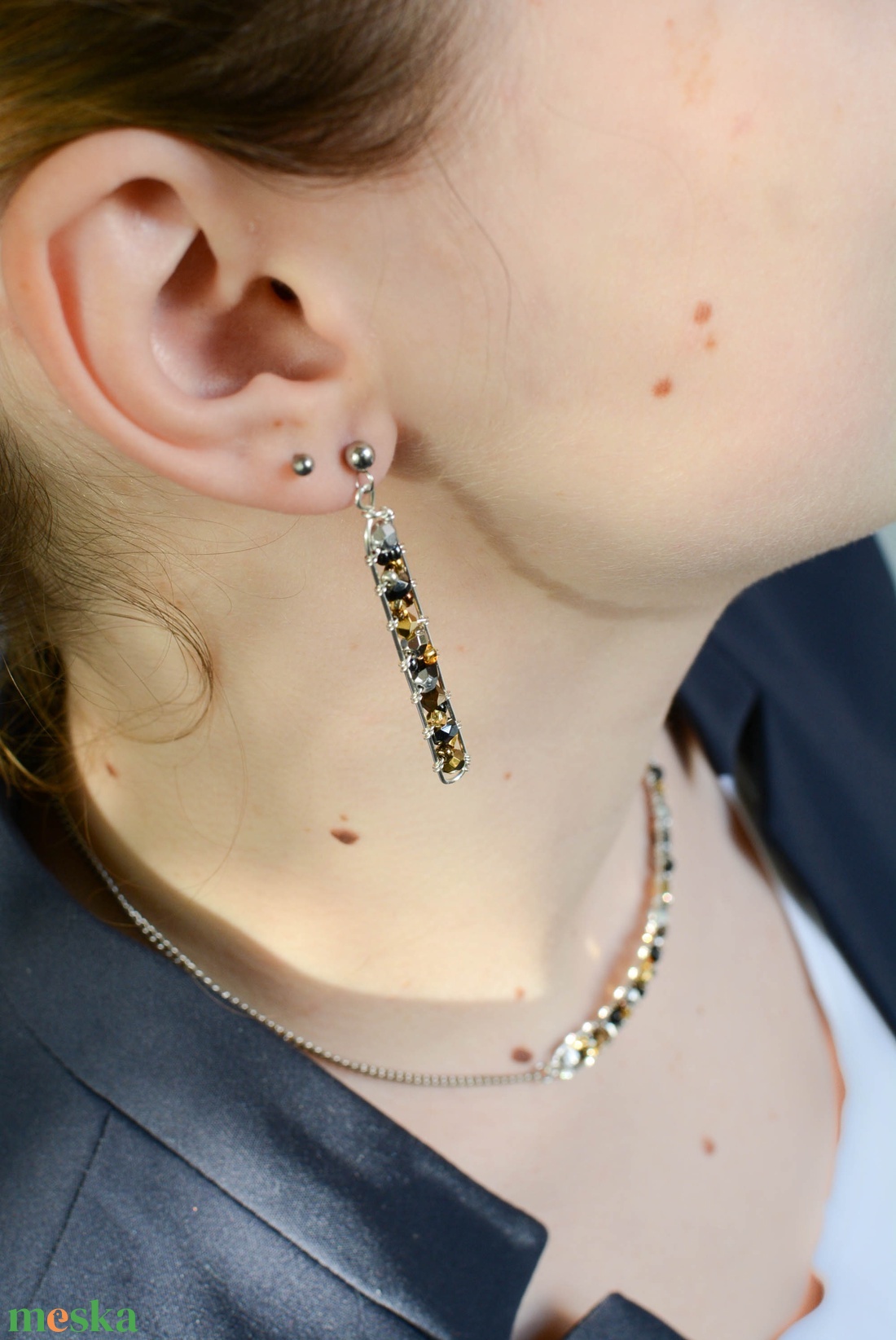 Fülbevaló Minikincsek - Line Ezüst, Bronz, Arany, Fekete - ékszer - fülbevaló - lógó fülbevaló - Meska.hu