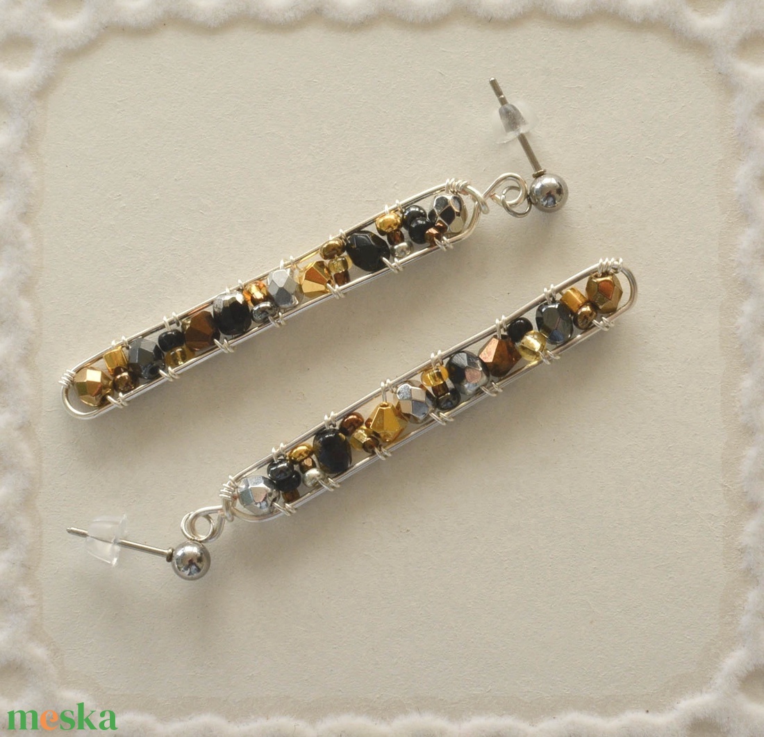 Fülbevaló Minikincsek - Line Ezüst, Bronz, Arany, Fekete - ékszer - fülbevaló - lógó fülbevaló - Meska.hu