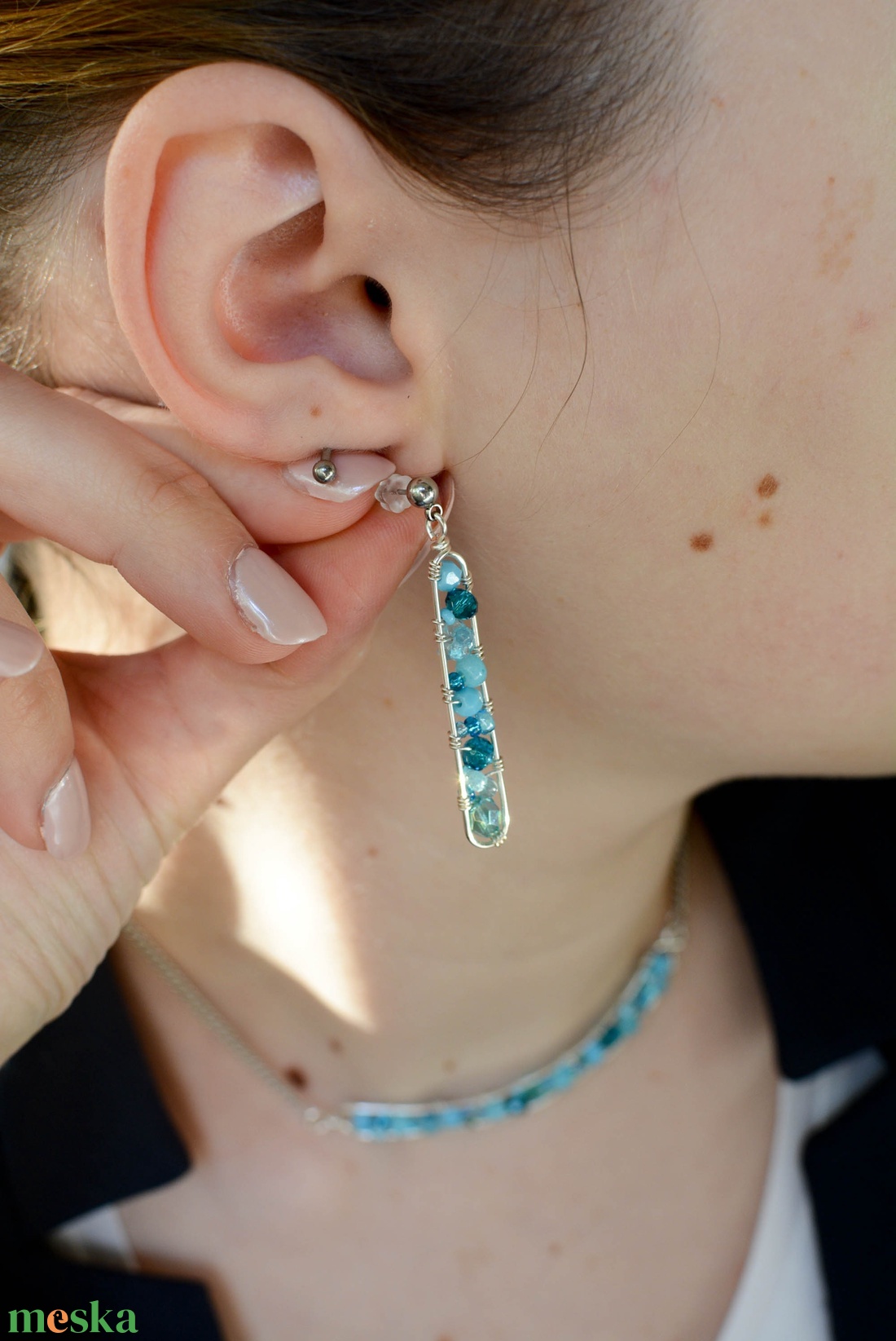 Fülbevaló Minikincsek - Line Világoskék - ékszer - fülbevaló - lógó fülbevaló - Meska.hu