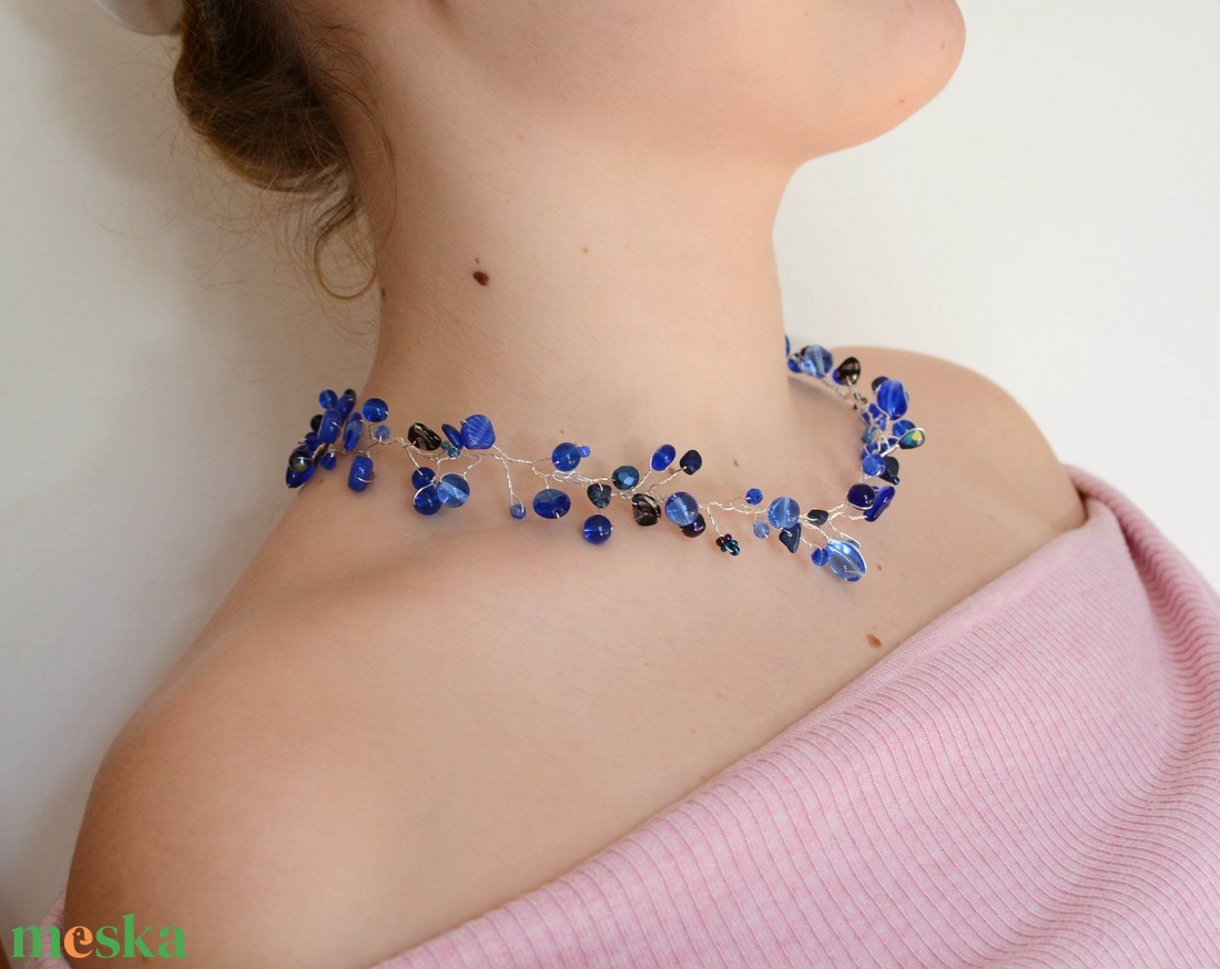 Lánc Pillefürt - Kristály-Rózsaszín, Esküvői - nikkelmentes - ékszer - nyaklánc - statement nyaklánc - Meska.hu