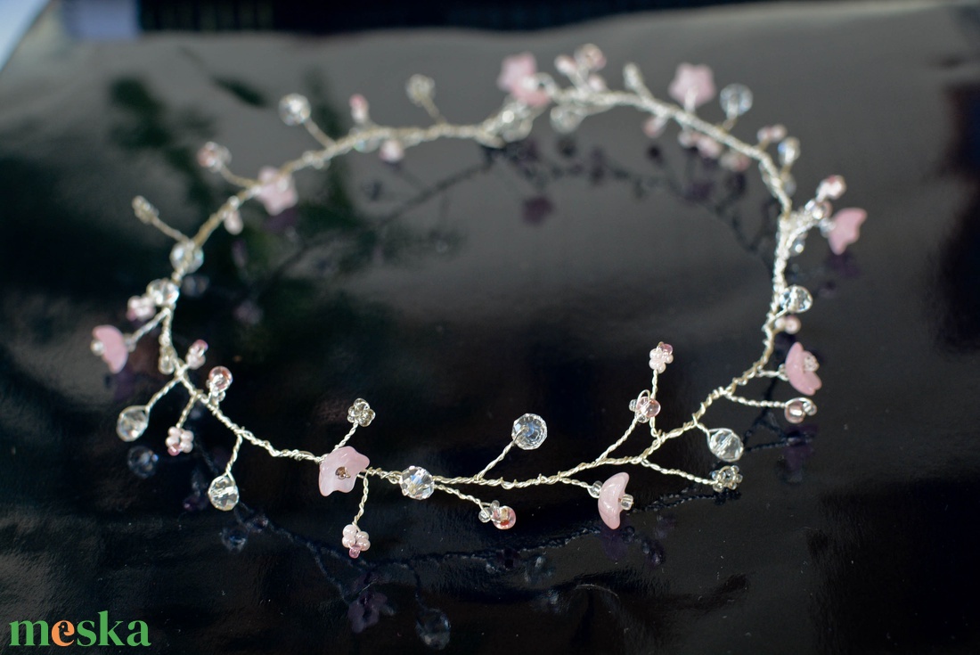 Lánc Pillefürt - Kristály-Rózsaszín, Esküvői - nikkelmentes - ékszer - nyaklánc - statement nyaklánc - Meska.hu