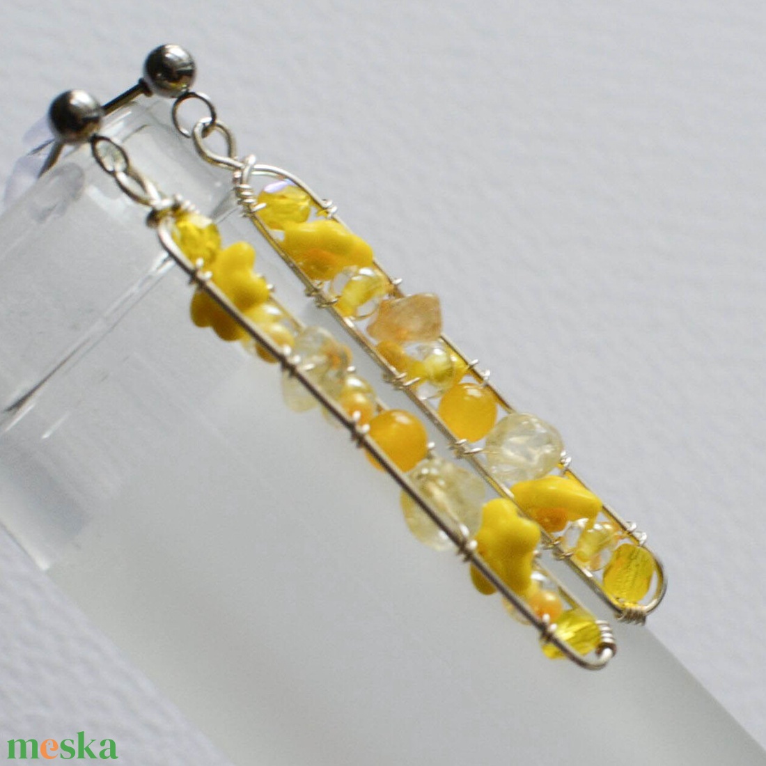 Fülbevaló Minikincsek - Line Sárga - ékszer - fülbevaló - lógó fülbevaló - Meska.hu