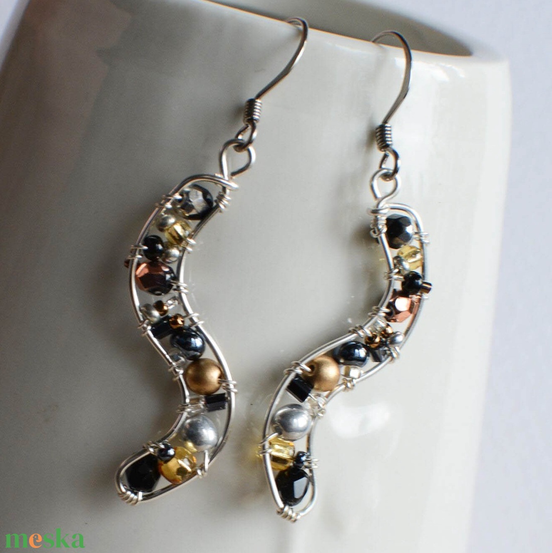 Fülbevaló Minikincsek - Wave Mixed Metal - ékszer - fülbevaló - lógó fülbevaló - Meska.hu