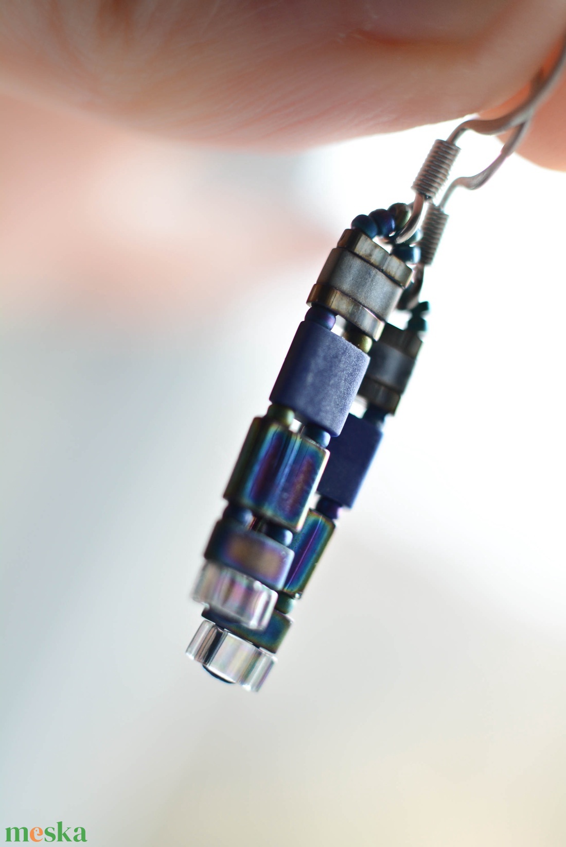 PiciPixel fülbevaló  farmerkék, apró geometrikus minimalista ékszer - ékszer - fülbevaló - lógó fülbevaló - Meska.hu