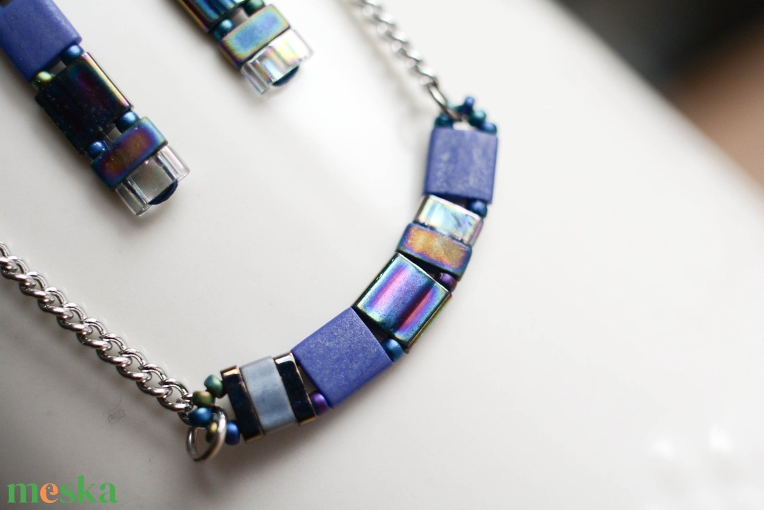 PiciPixel nyaklánc sötétkék  minimalista geometrikus ékszer (41 cm) - ékszer - nyaklánc - medál nélküli nyaklánc - Meska.hu