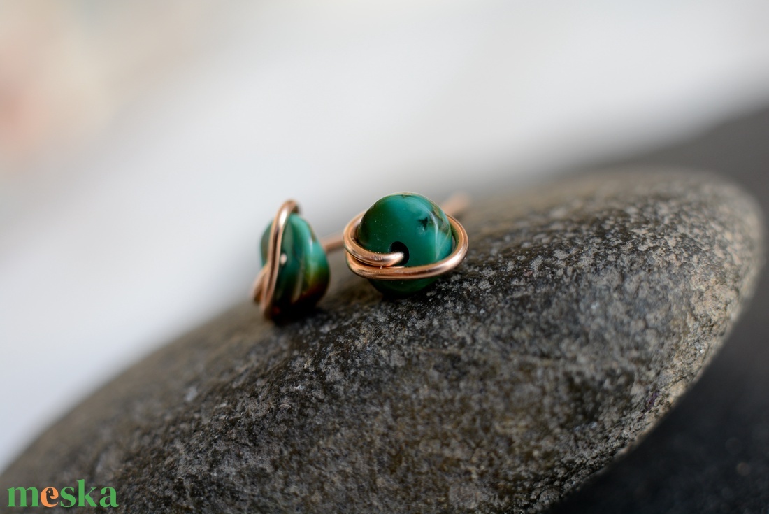 Bronz fülbevaló - türkiz, beszúrós - ékszer - fülbevaló - pötty fülbevaló - Meska.hu