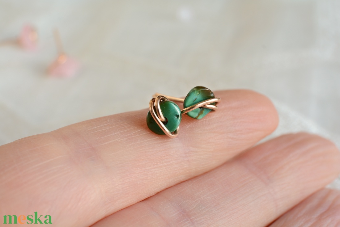 Bronz fülbevaló - türkiz, beszúrós - ékszer - fülbevaló - pötty fülbevaló - Meska.hu