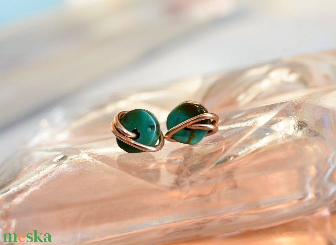 Bronz fülbevaló - türkiz, beszúrós - ékszer - fülbevaló - pötty fülbevaló - Meska.hu