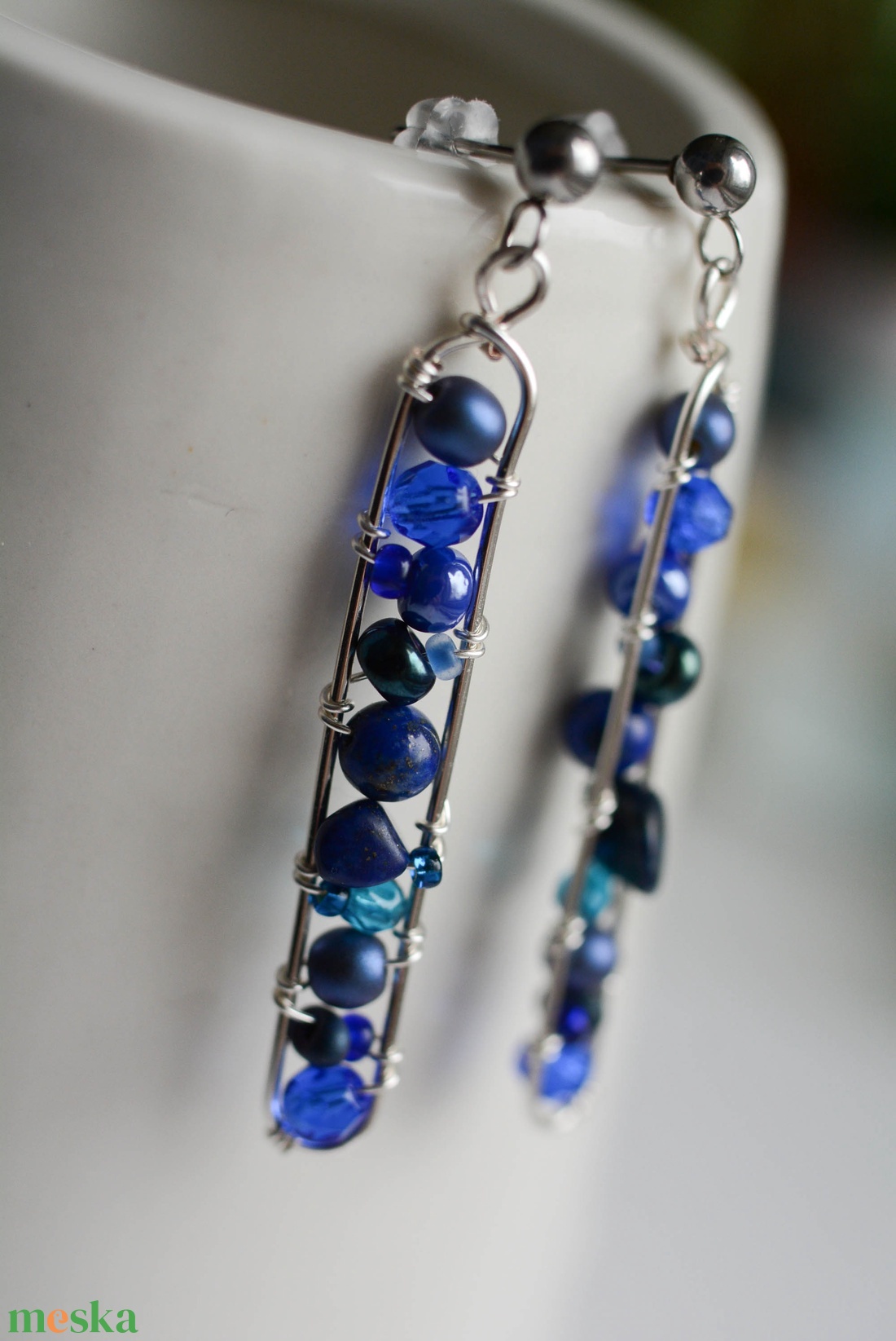 Fülbevaló Minikincsek - Line Királykék - ékszer - fülbevaló - lógó fülbevaló - Meska.hu