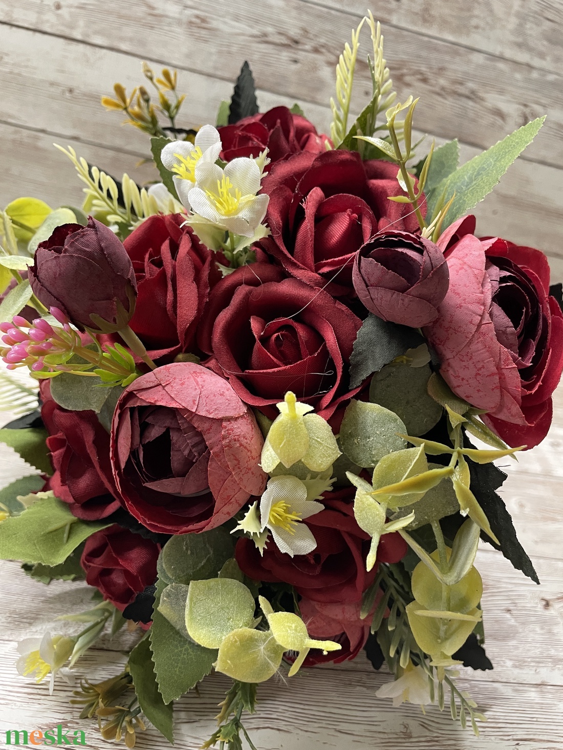 Örök menyasszonyi csokor vőlegény kitűzővel - bordó - esküvő - menyasszonyi- és dobócsokor - Meska.hu