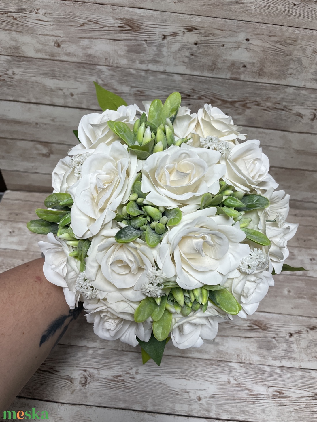 Örök menyasszonyi csokor vőlegény kitűzővel - fehér - esküvő - menyasszonyi- és dobócsokor - Meska.hu