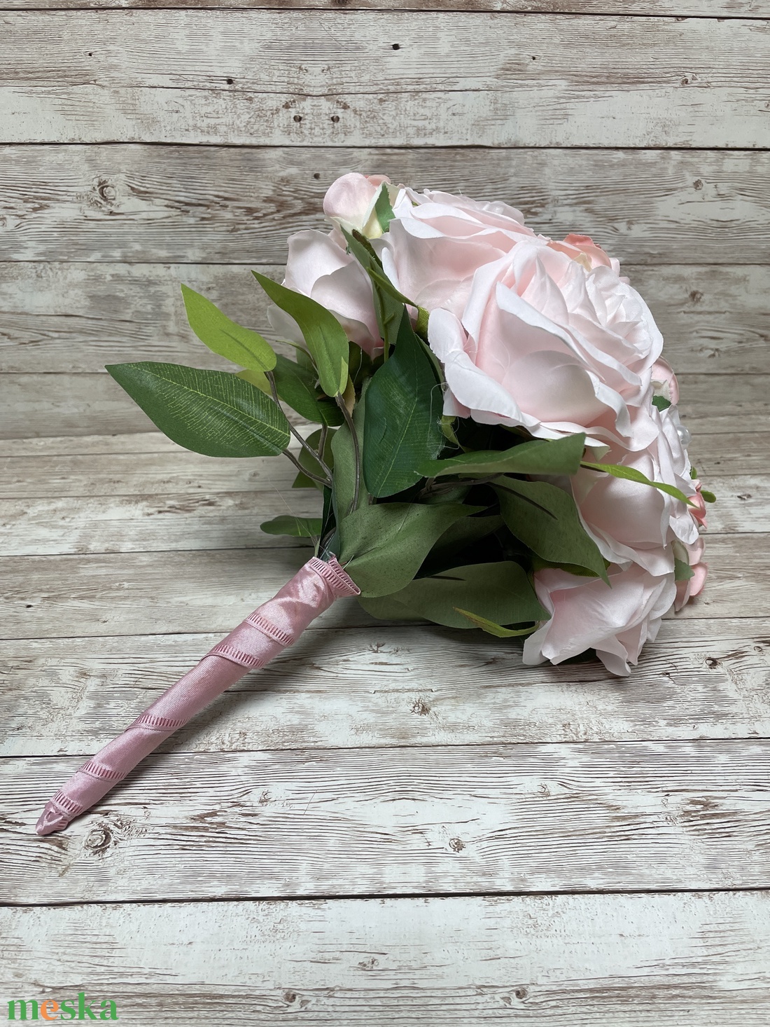 Örök menyasszonyi csokor vőlegény kitűzővel - vegyes rózsaszín - esküvő - menyasszonyi- és dobócsokor - Meska.hu