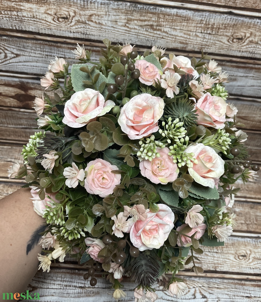 Örök menyasszonyi csokor vőlegény kitűzővel - rózsaszín - esküvő - menyasszonyi- és dobócsokor - Meska.hu