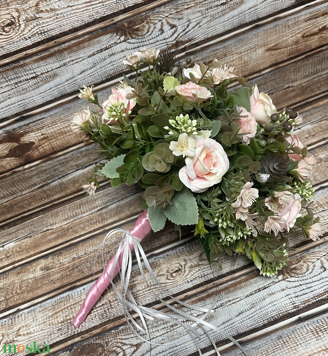 Örök menyasszonyi csokor vőlegény kitűzővel - rózsaszín - esküvő - menyasszonyi- és dobócsokor - Meska.hu