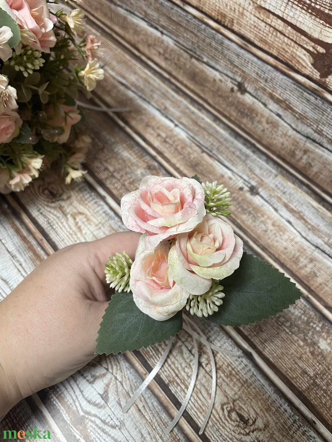 Örök menyasszonyi csokor vőlegény kitűzővel - rózsaszín - esküvő - menyasszonyi- és dobócsokor - Meska.hu