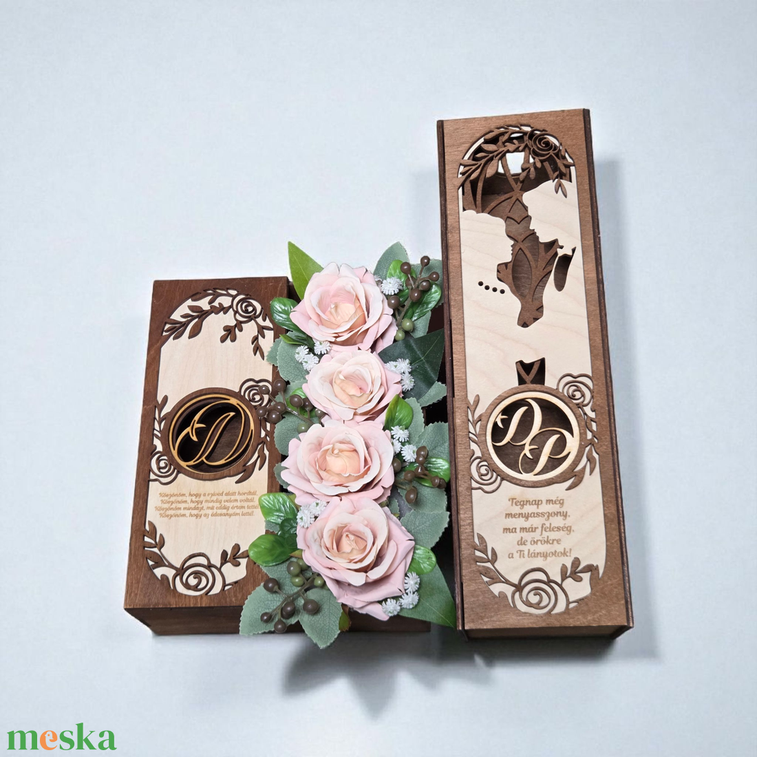 Prémium szülőköszöntő szett, 1 db virágbox, 1 db bortartó - esküvő - emlék & ajándék - szülőköszöntő ajándék - Meska.hu