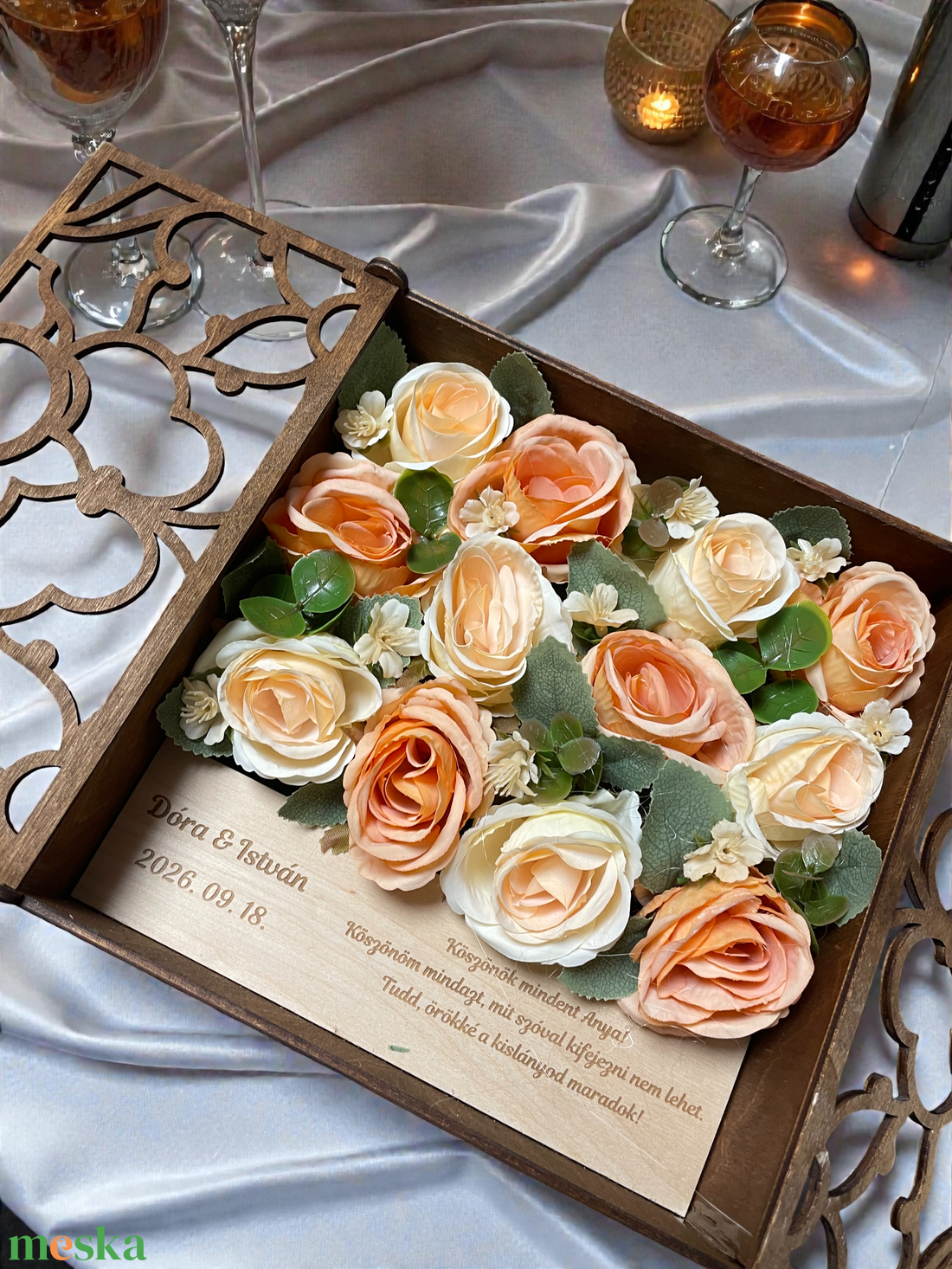 Szülőköszöntő virág box, édesanyának, nagymamának - esküvő - emlék & ajándék - szülőköszöntő ajándék - Meska.hu