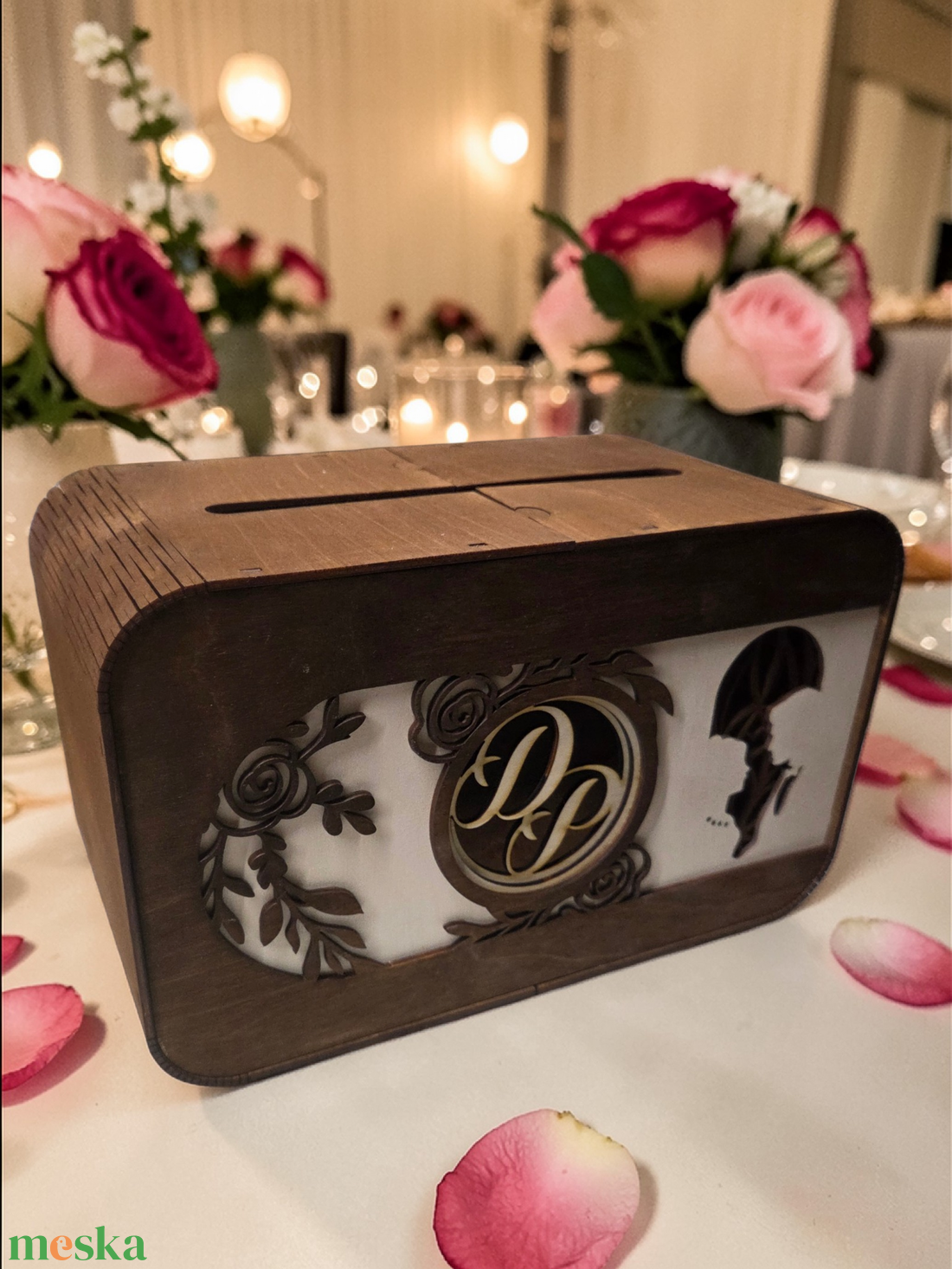 Prémium nászajándék gyűjtő doboz, esküvői pénzgyűjtő doboz, monogramokkal - esküvő - dekoráció - helyszíni dekor - Meska.hu