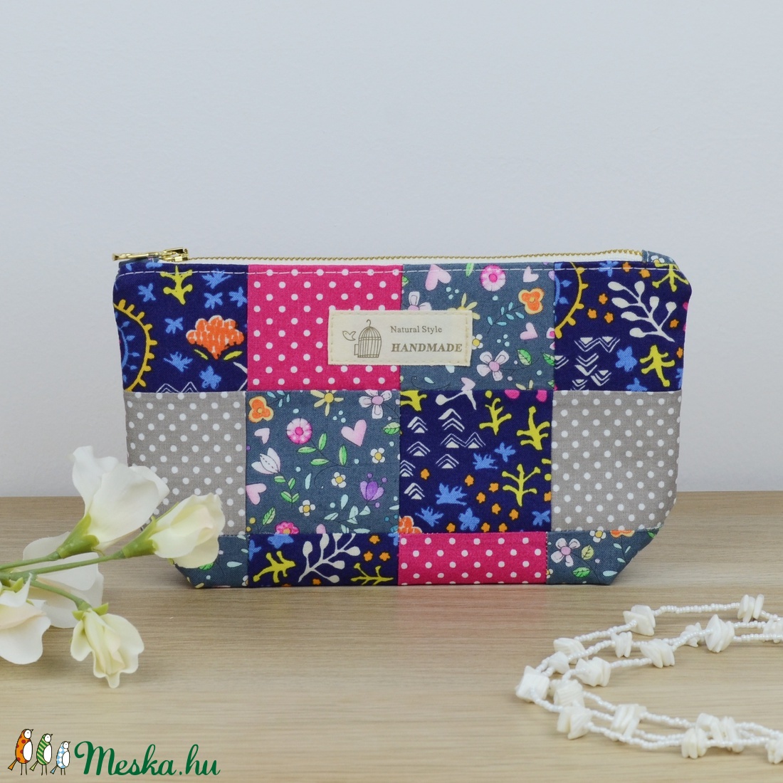 Patchwork, neszeszer, kék-rózsaszín - táska & tok - neszesszer - Meska.hu