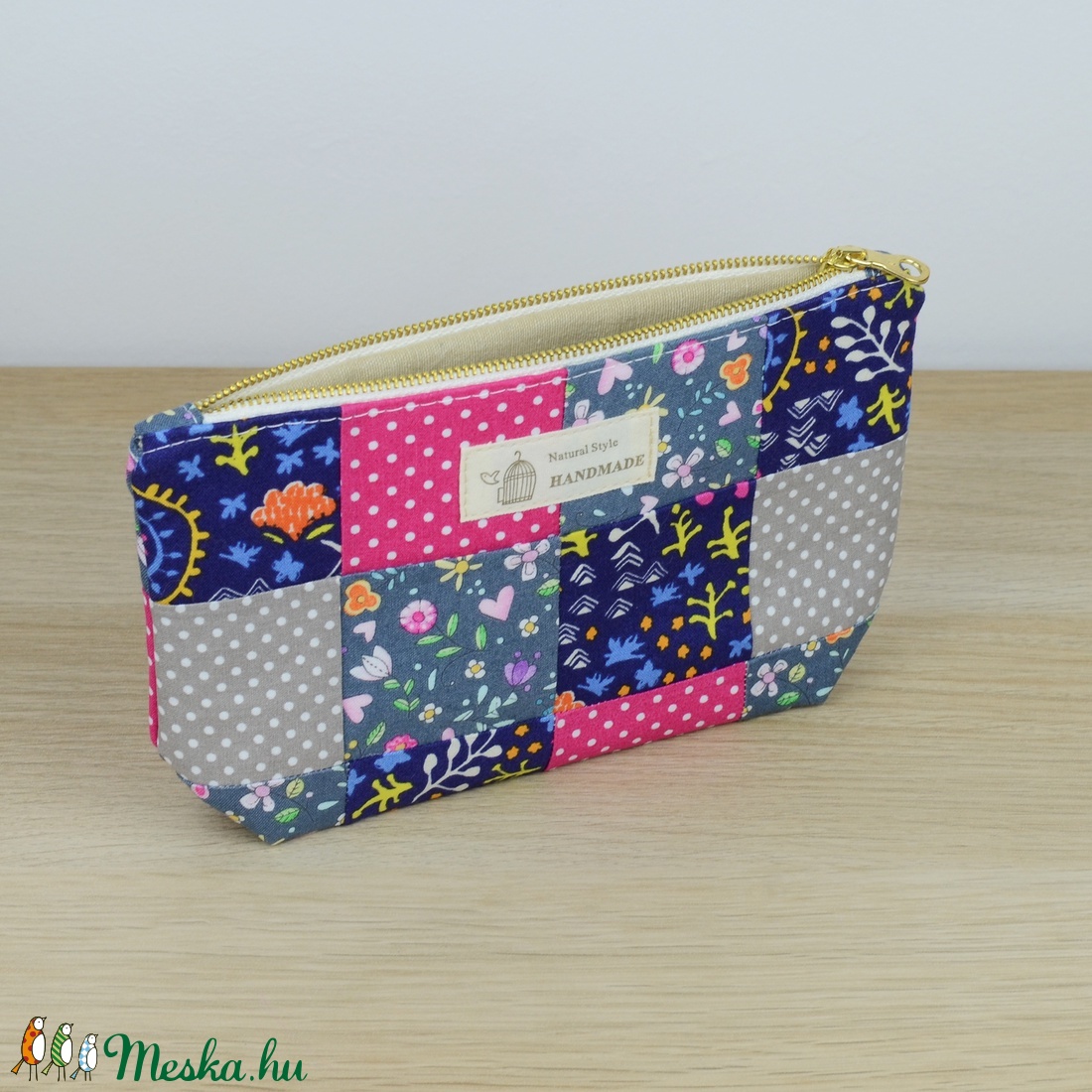 Patchwork, neszeszer, kék-rózsaszín - táska & tok - neszesszer - Meska.hu