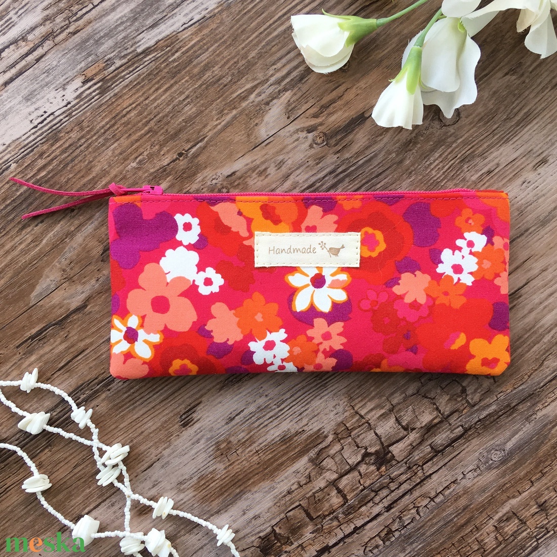 Rózsaszín tolltartó neszesszer szemüvegtartó virágmintás neszeszer karácsony ajándék - táska & tok - neszesszer - Meska.hu