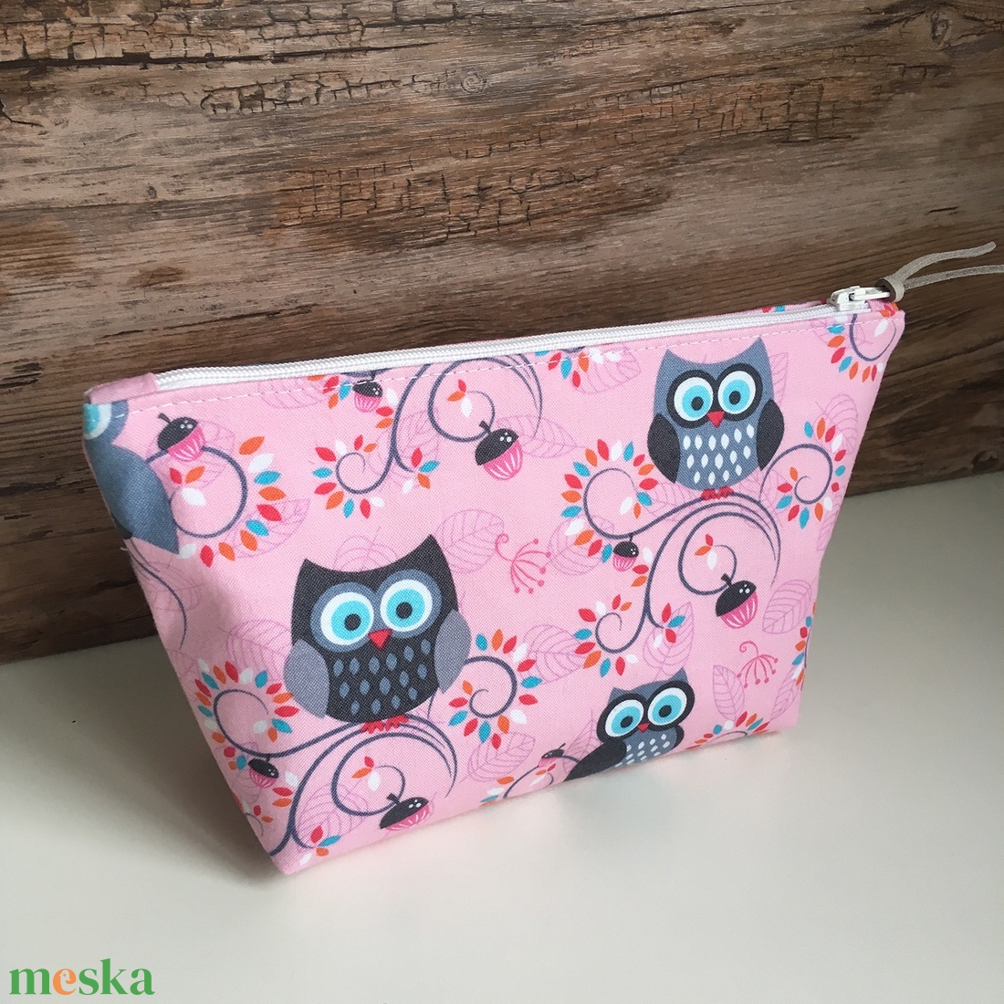 Bagoly mintás neszesszer rózsaszín pipere táska karácsony ajándék - táska & tok - neszesszer - Meska.hu