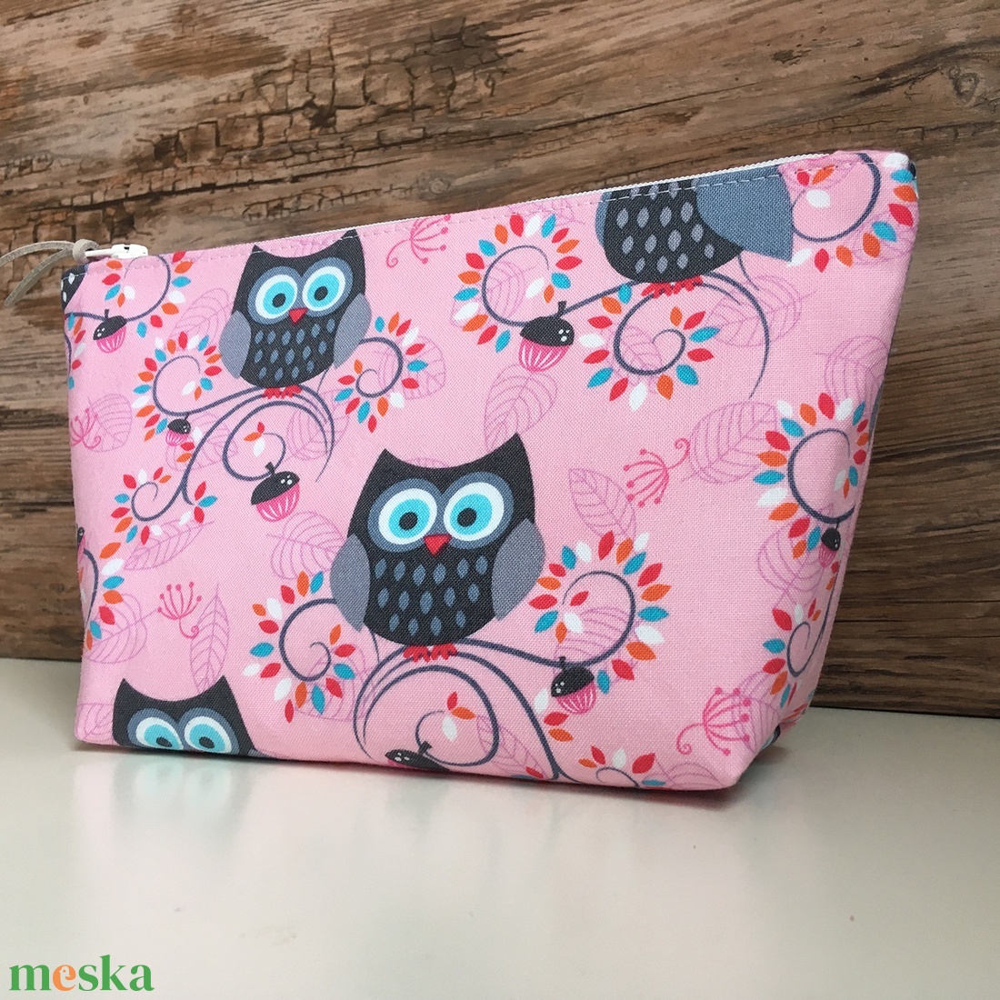 Bagoly mintás neszesszer rózsaszín pipere táska karácsony ajándék - táska & tok - neszesszer - Meska.hu