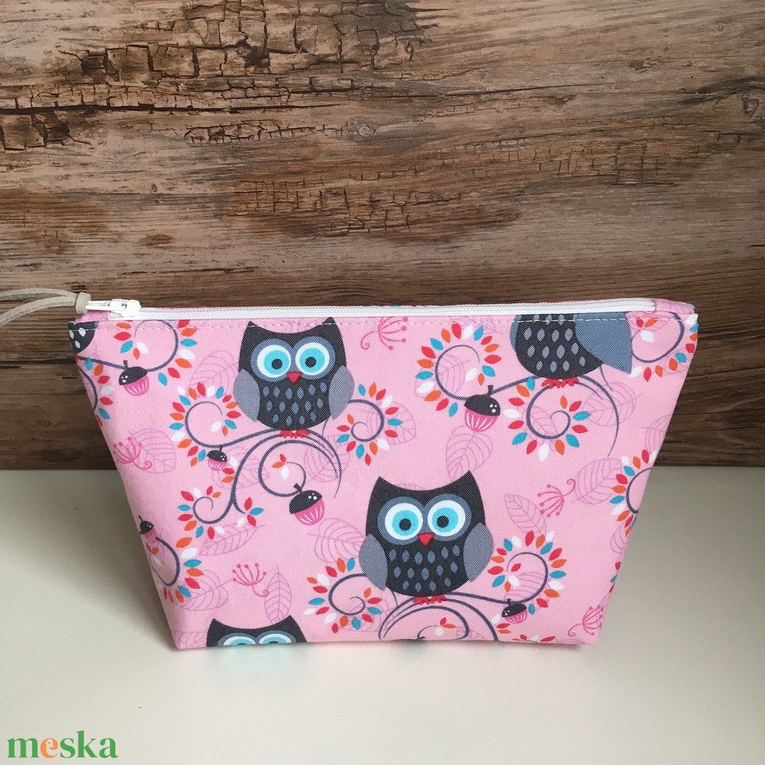 Bagoly mintás neszesszer rózsaszín pipere táska karácsony ajándék - táska & tok - neszesszer - Meska.hu