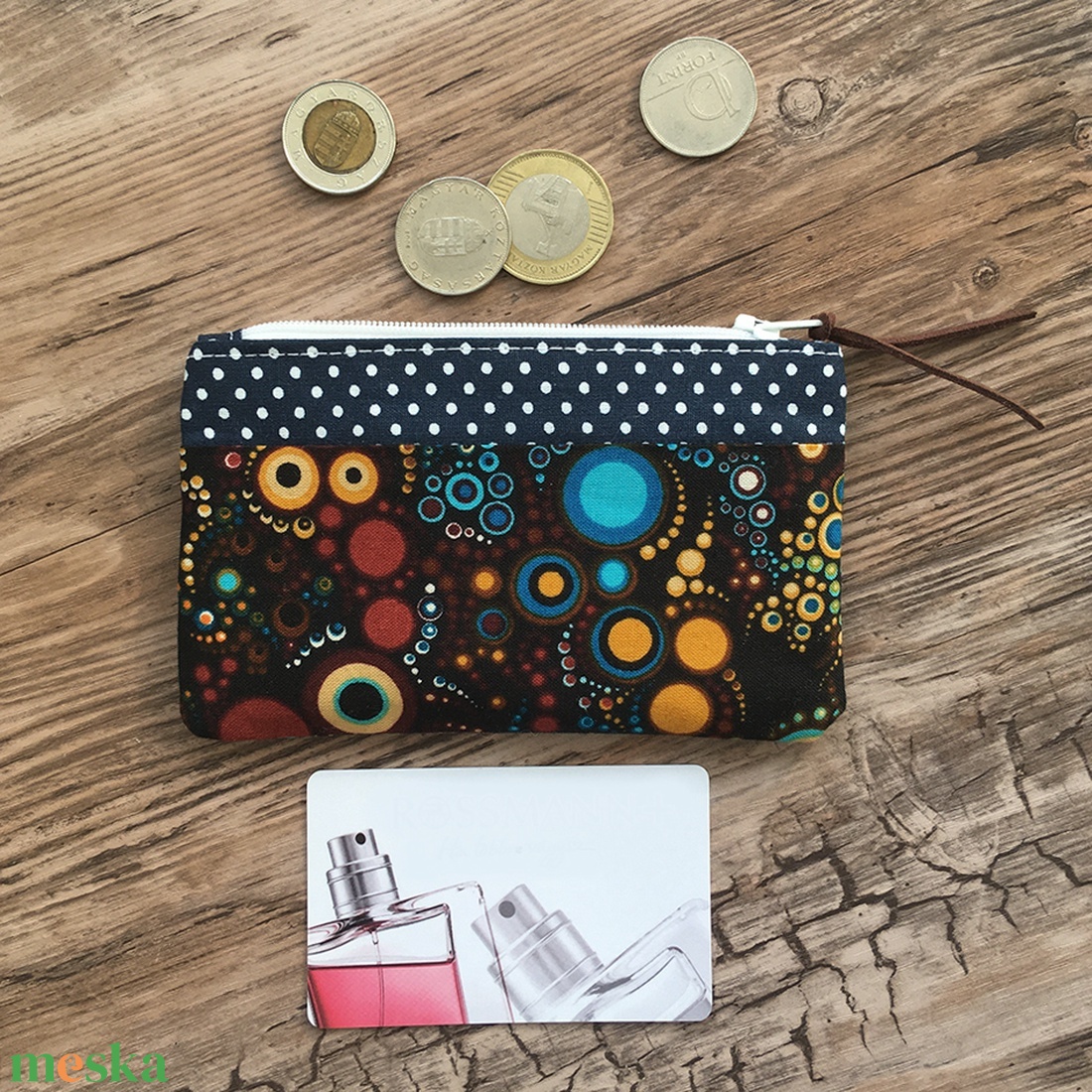 Kék-sárga buborék mintás pöttyös pénztárca kártyatartó igazolványtartó fülhallgató erszény mini neszesszer zsepitartó - táska & tok - pénztárca & más tok - aprópénztartó - Meska.hu