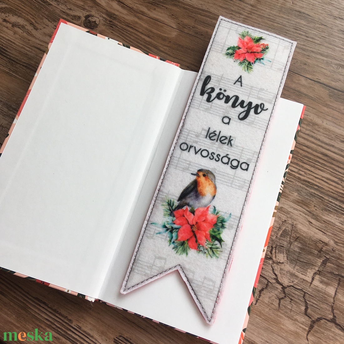 Karácsonyi virágos madár mintás barkácsfilc könyvjelző karácsony - könyv & zene - könyvjelző - Meska.hu